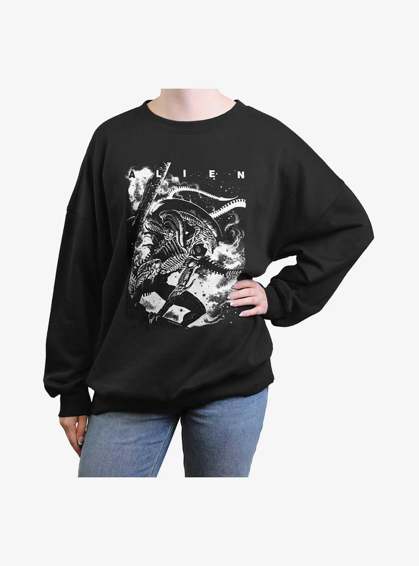 Alien Xenomorph Poster Womens Oversized Sweatshirt, BLACK, hi-res