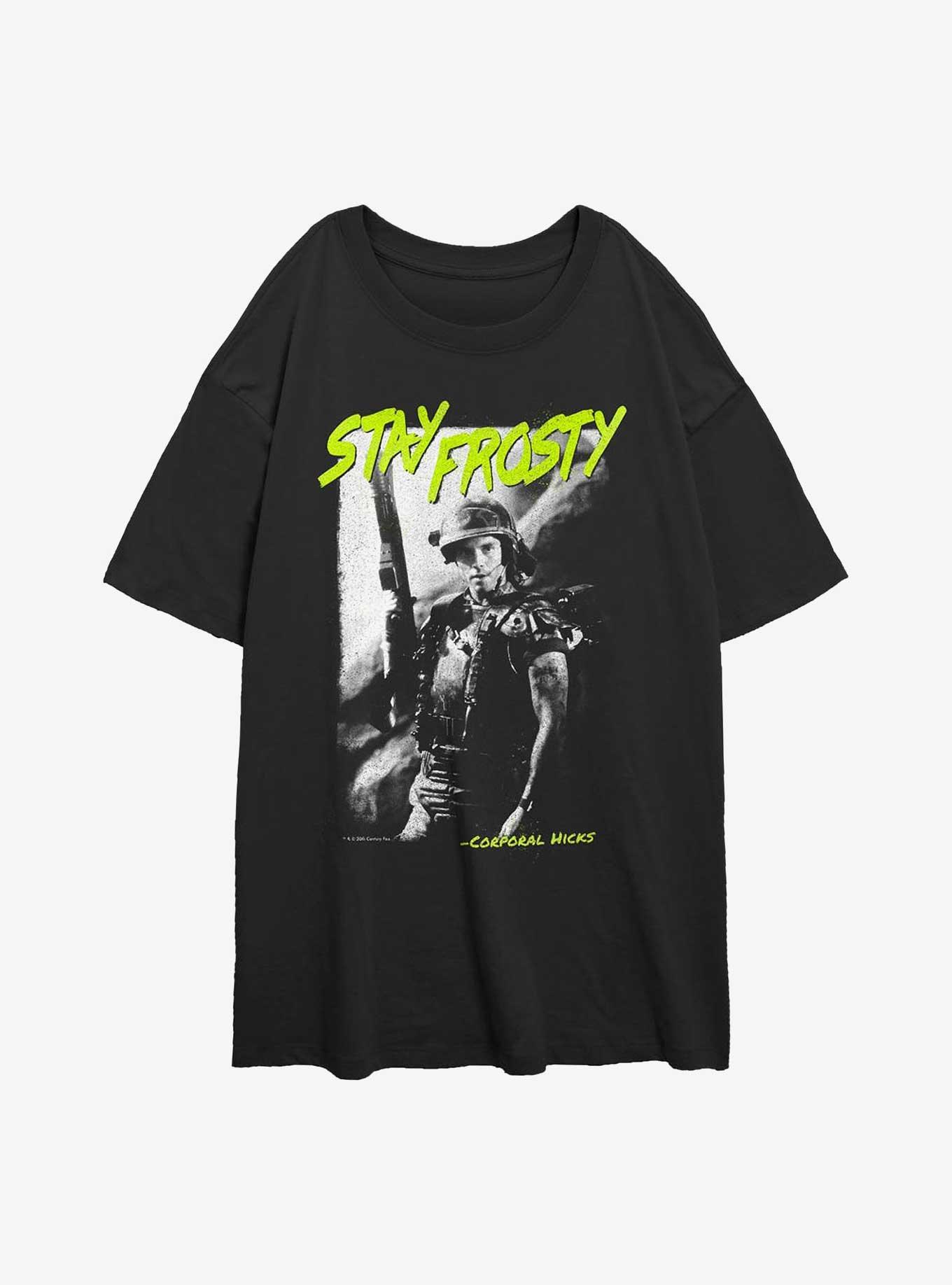 Alien Stay Frosty Womens Oversized T-Shirt, BLACK, hi-res