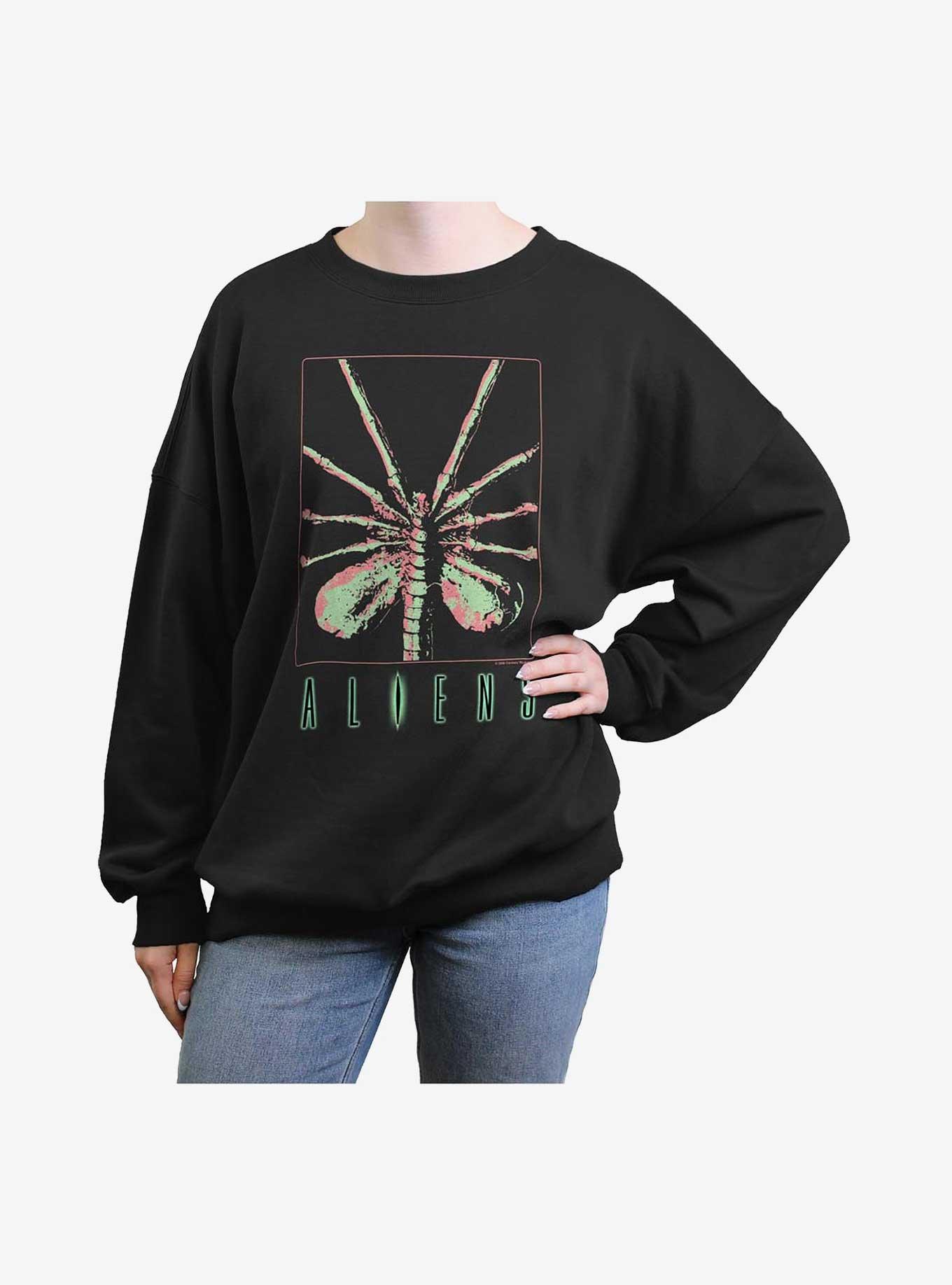 Alien Facehugger Poster Womens Oversized Sweatshirt, BLACK, hi-res