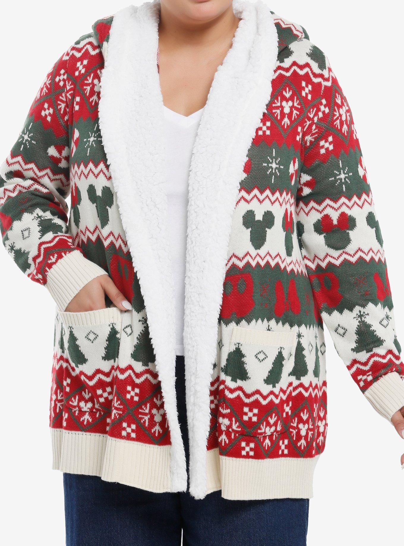 Disney Mickey Mouse & Minnie Mouse Fair Isle Sherpa Girls Cardigan Plus Size, , hi-res