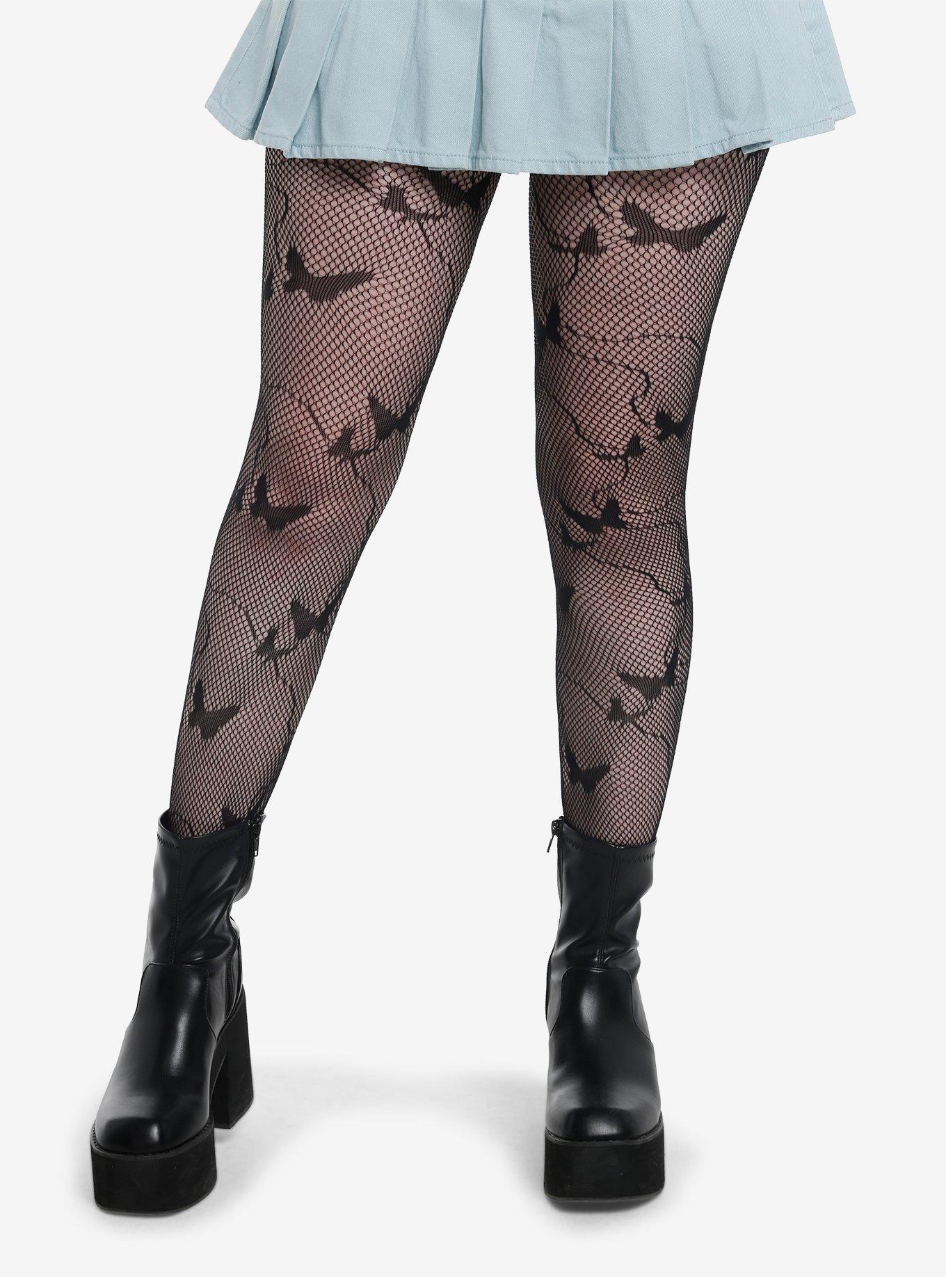 Black Fishnet Butterfly Tights, , hi-res