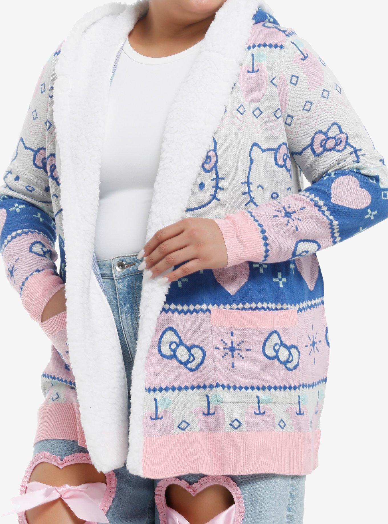Hello Kitty Pastel Fair Isle Sherpa Girls Cardigan Plus Size, MULTI, hi-res