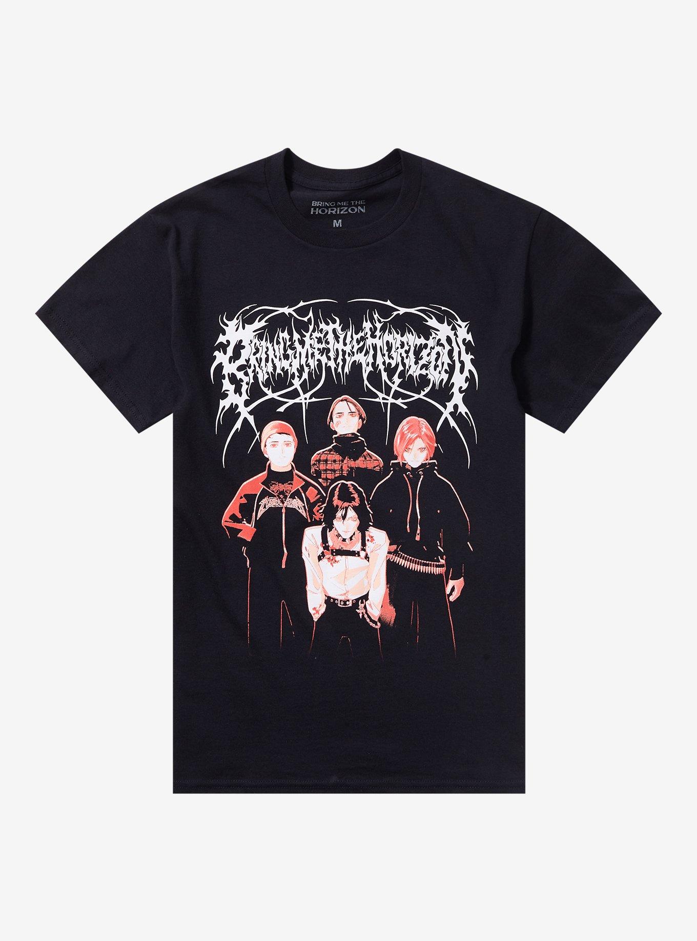 Bring Me The Horizon Anime Members Boyfriend Fit Girls T-Shirt, BLACK, hi-res
