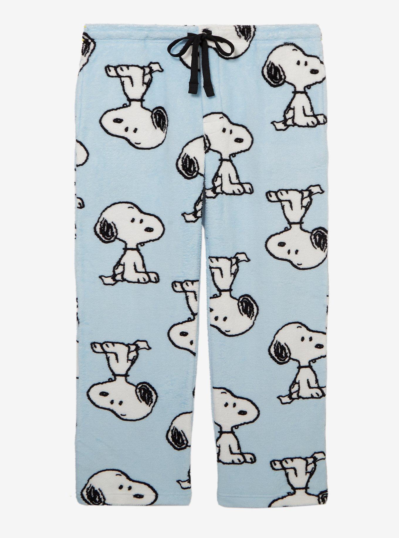 Peanuts Snoopy Allover Print Plush Women's Plus Size Sleep Pants &mdash; BoxLunch Exclusive, BLUE, hi-res
