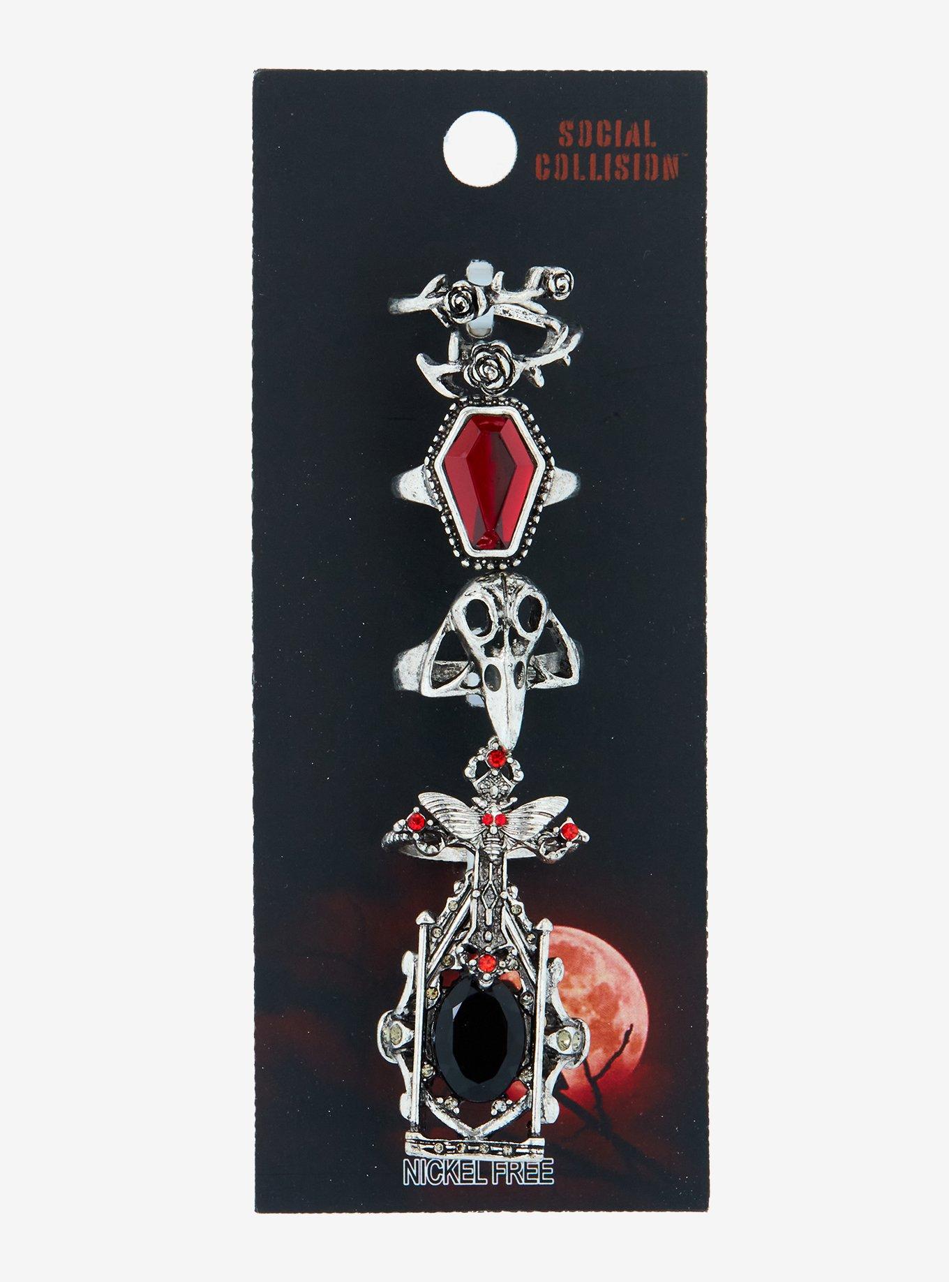 Social Collision Gothic Rose Coffin Ring Set, , hi-res