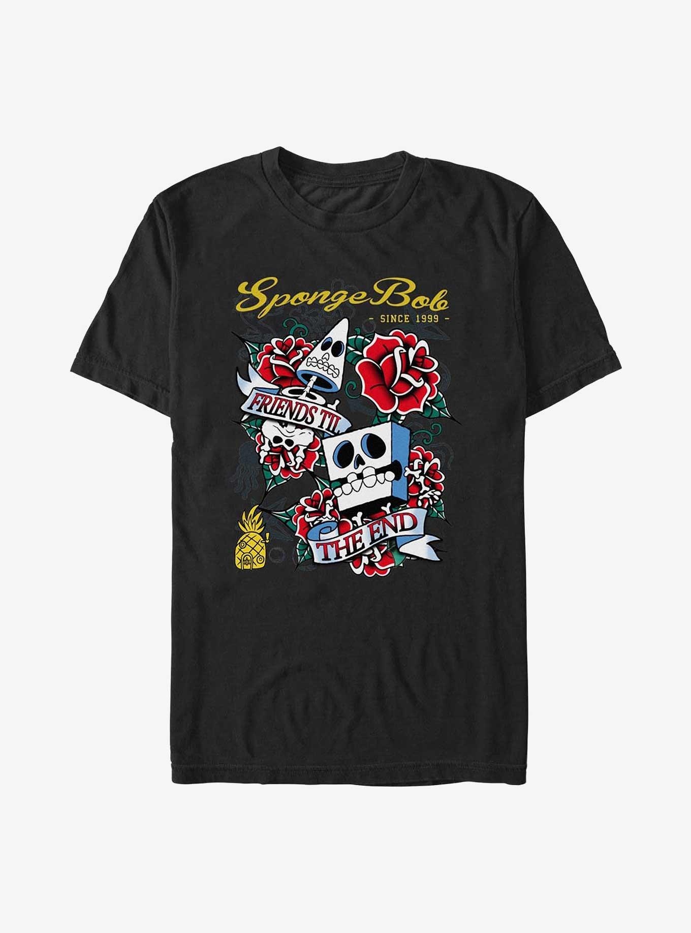 Spongebob Squarepants Friends Till The End Tattoo Big & Tall T-Shirt, BLACK, hi-res