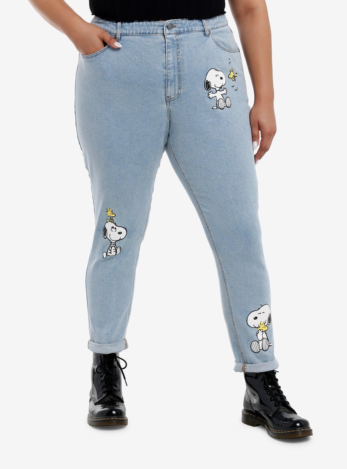 Peanuts Snoopy & Woodstock Mom Jeans Plus Size, , hi-res