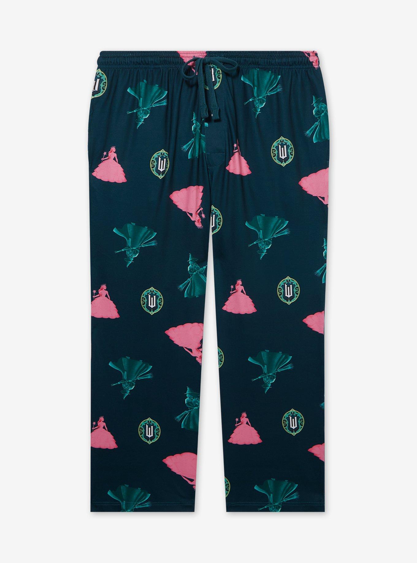 Wicked Elphaba and Glinda Allover Print Women's Plus Size Sleep Pants - BoxLunch Exclusive, FOREST GREEN, hi-res