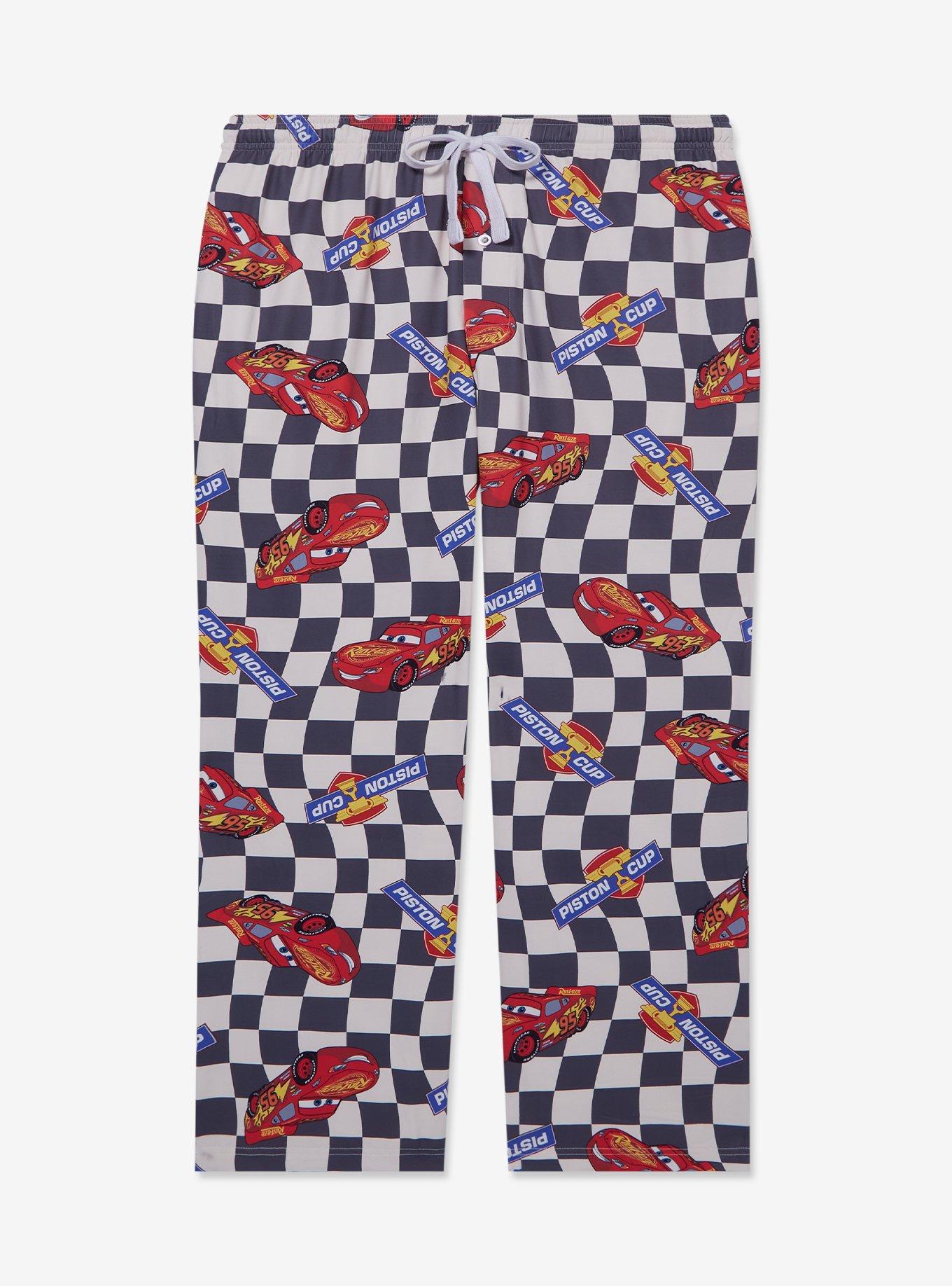 Disney Pixar Cars Lightning McQueen Checkered Allover Print Women's Plus Size Sleep Pants - BoxLunch Exclusive, , hi-res