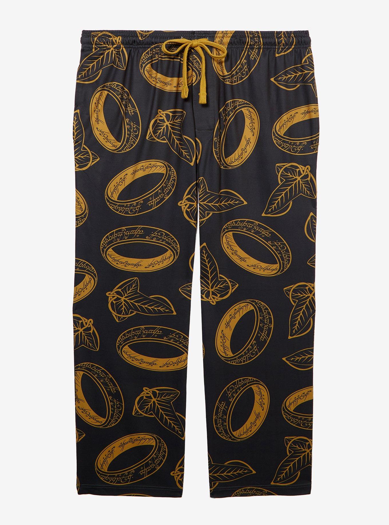The Lord of the Rings One Ring & Leaves of L&oacute;rien Allover Print Women's Plus Size Sleep Pants - BoxLunch Exclusive, HUNTER GREEN, hi-res
