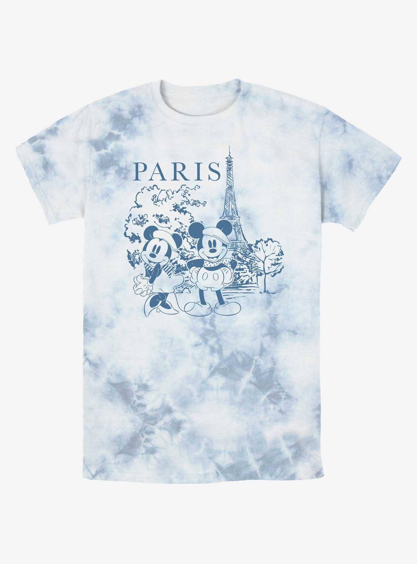 Disney Mickey Mouse & Minnie Mouse Drawing Paris Tie-Dye T-Shirt, WHITEBLUE, hi-res