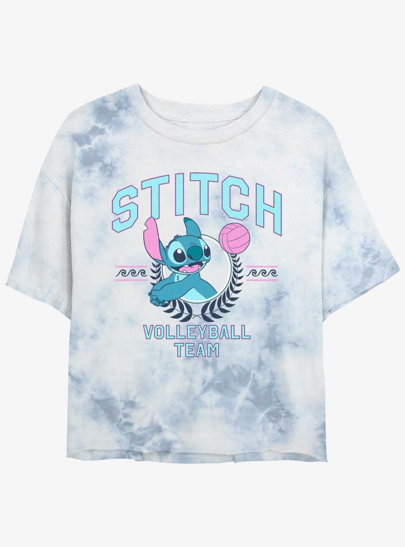 Disney Lilo & Stitch Stitch Volleyball Team Tie Dye Crop Girls T-Shirt, WHITEBLUE, hi-res