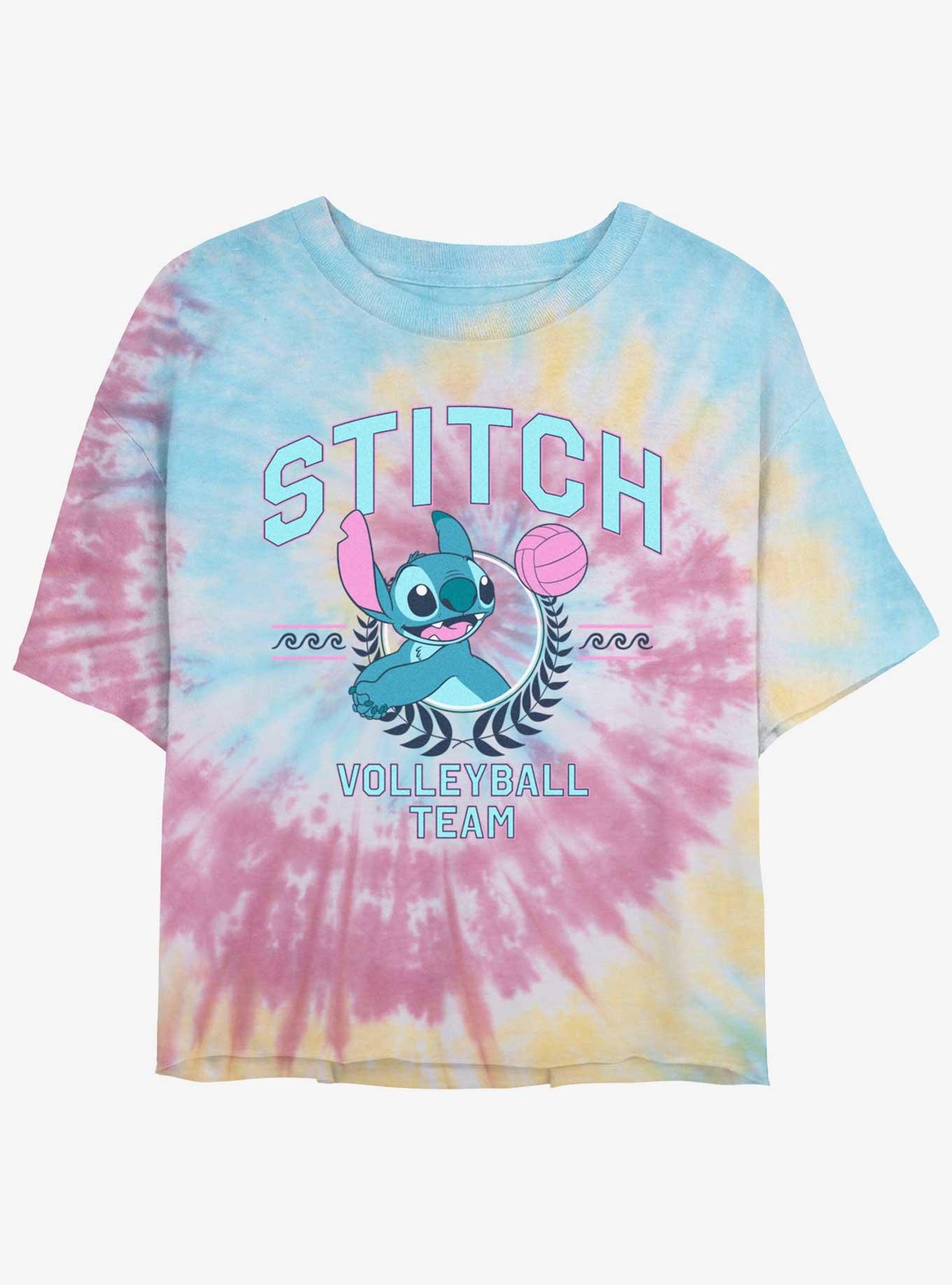 Disney Lilo & Stitch Stitch Volleyball Team Tie Dye Crop Girls T-Shirt, BLUPNKLY, hi-res