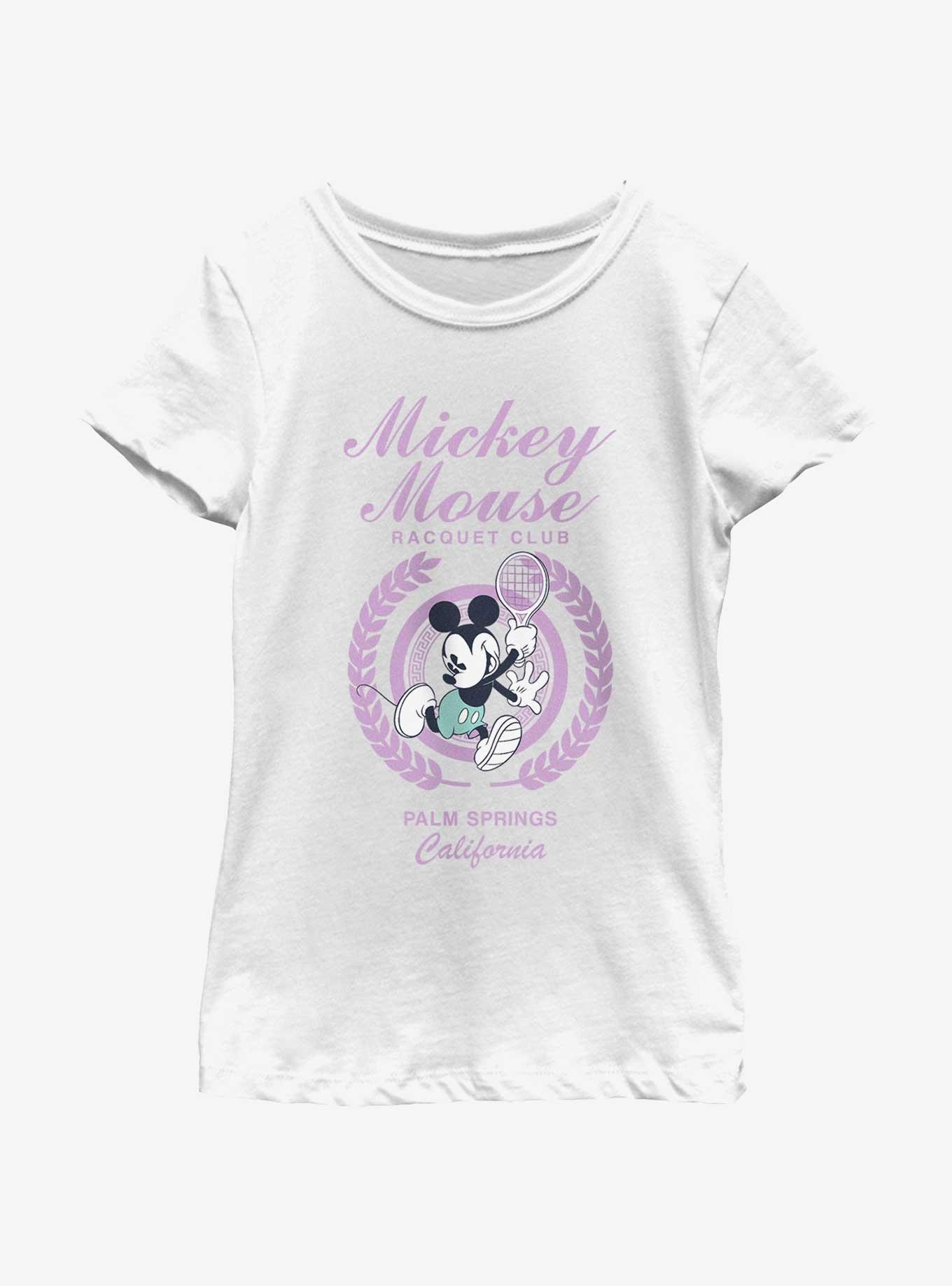 Disney Mickey Mouse Racquet Club Palm Springs CA Youth Girls T-Shirt, WHITE, hi-res