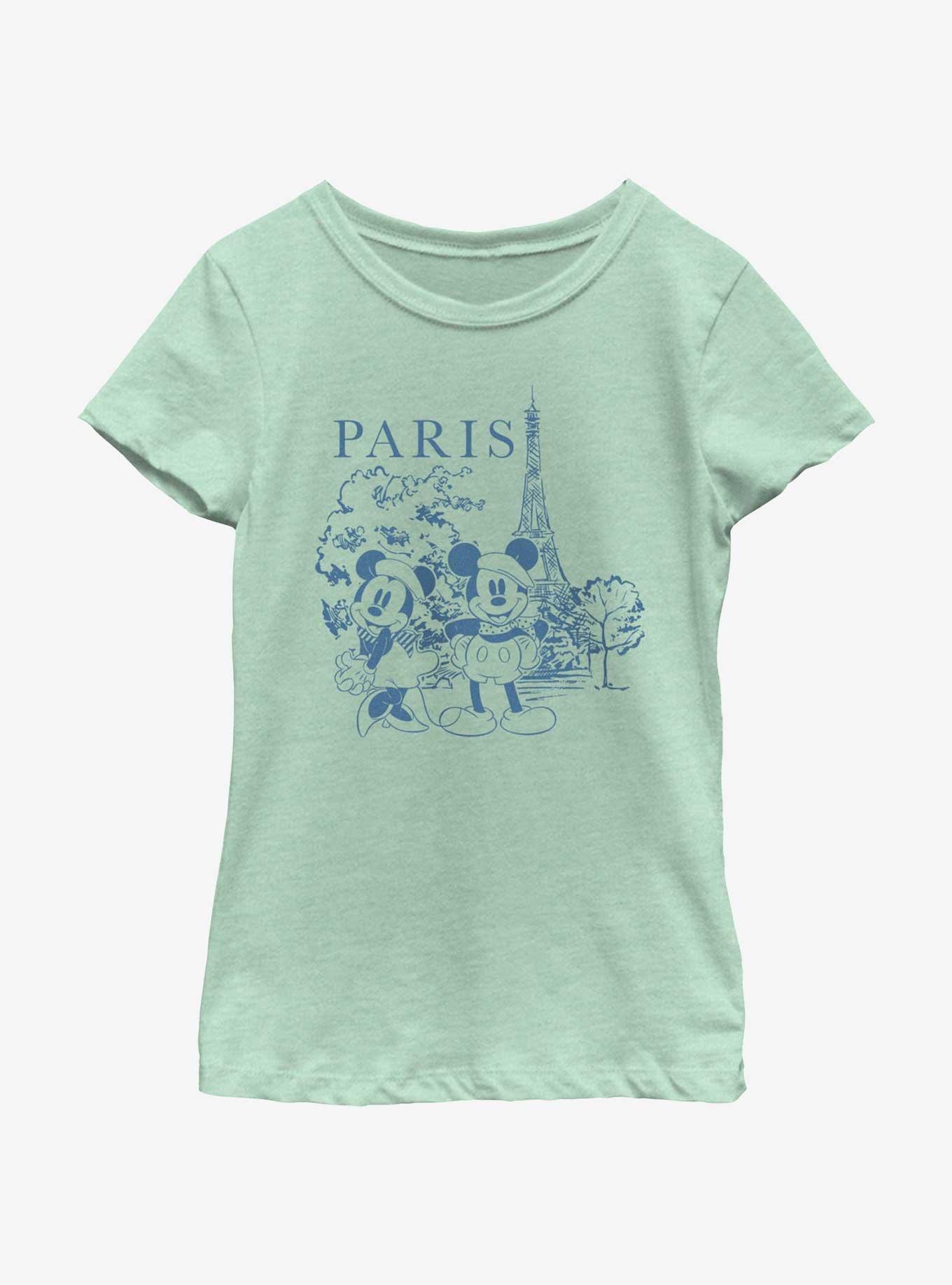 Disney Mickey Mouse & Minnie Mouse Drawing Paris Youth Girls T-Shirt, MINT, hi-res