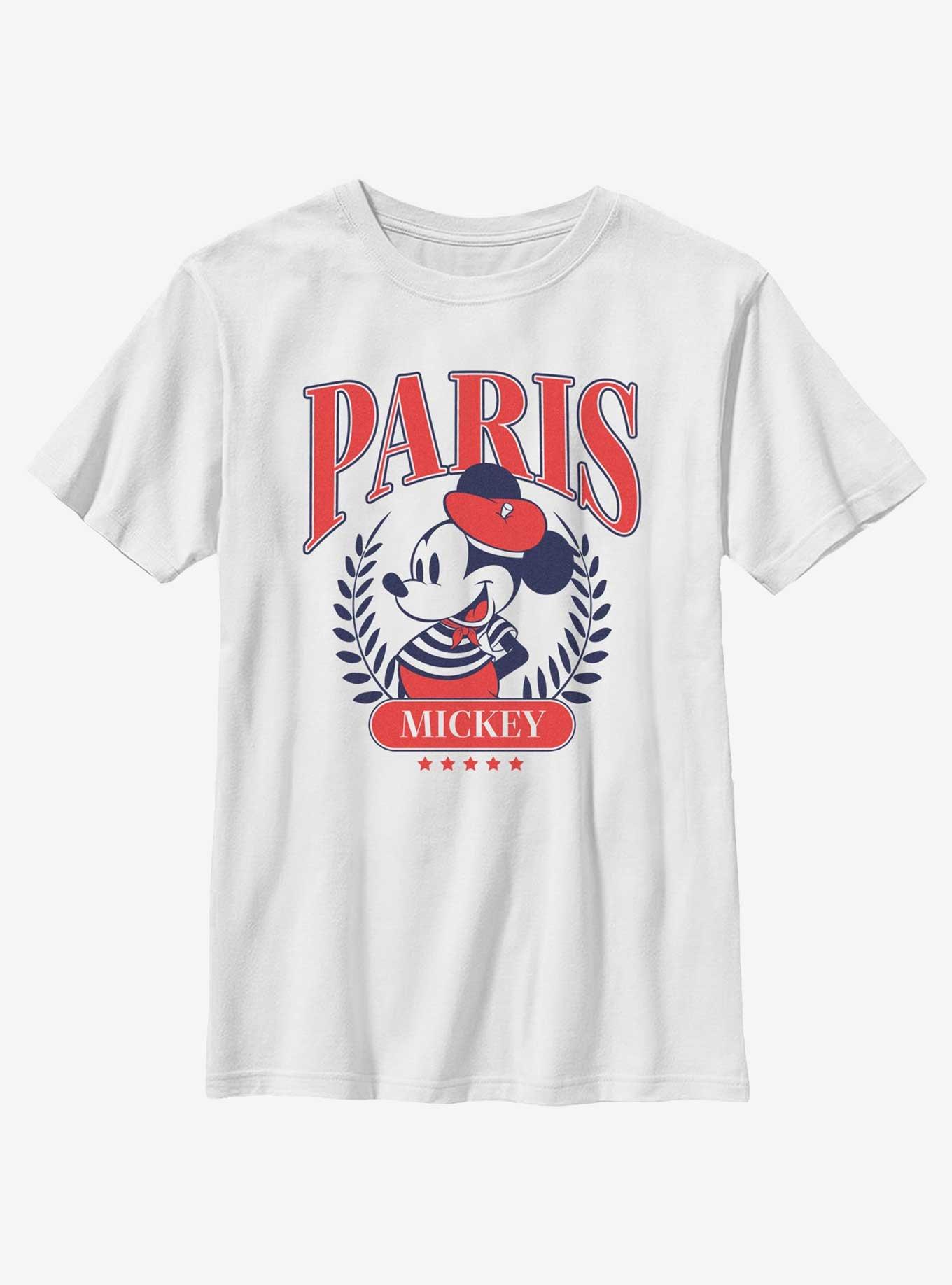 Disney Mickey Mouse Paris Collegiate Crest Style Youth T-Shirt, WHITE, hi-res