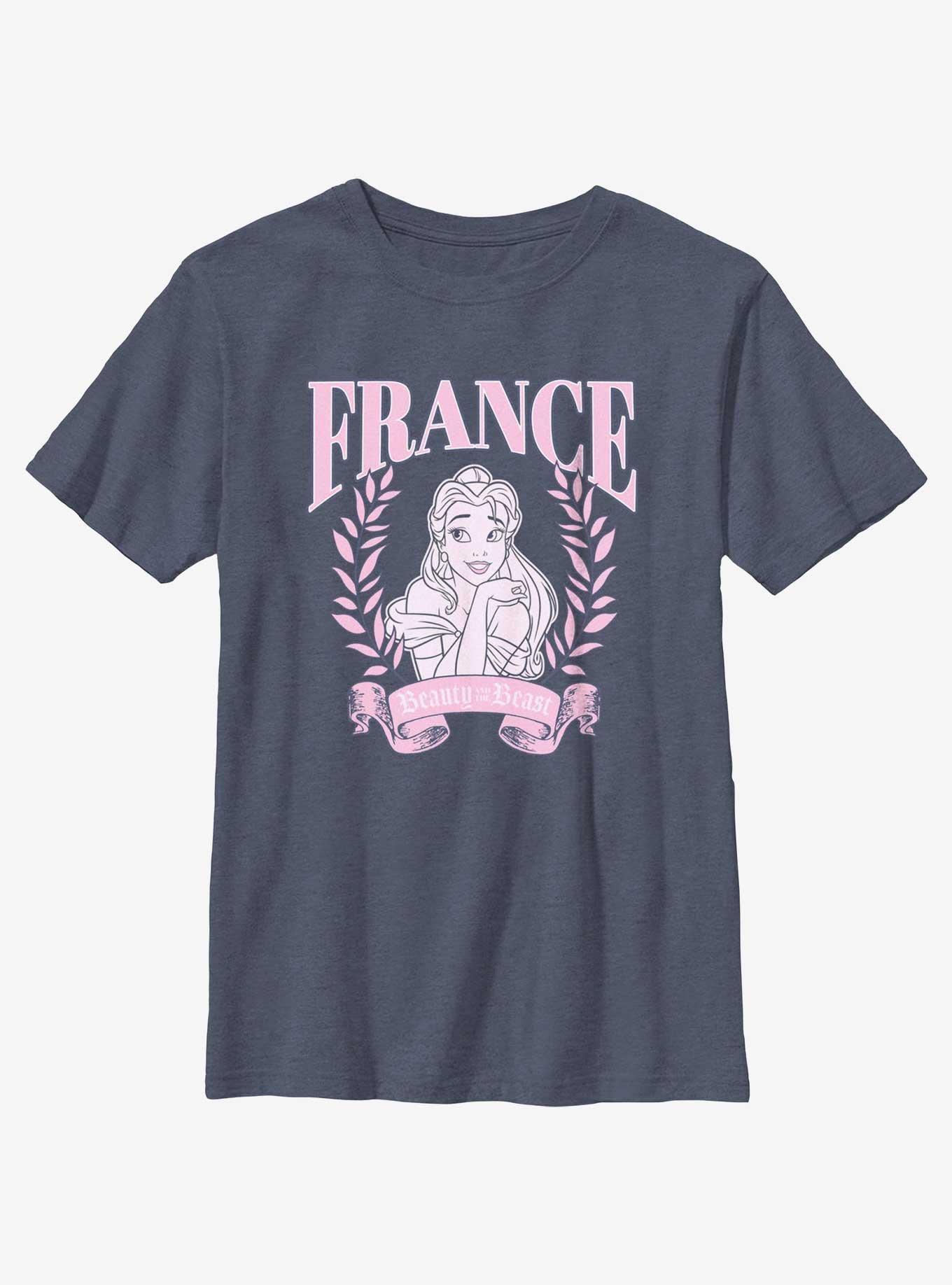 Disney Beauty and the Beast France Belle Portrait Youth T-Shirt, NAVY HTR, hi-res