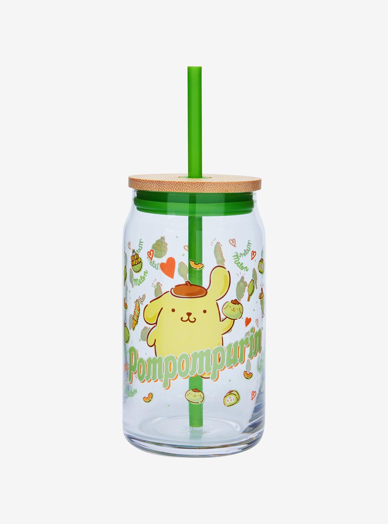 JoyJolt Sanrio Pompompurin Glass Tumbler and Straw