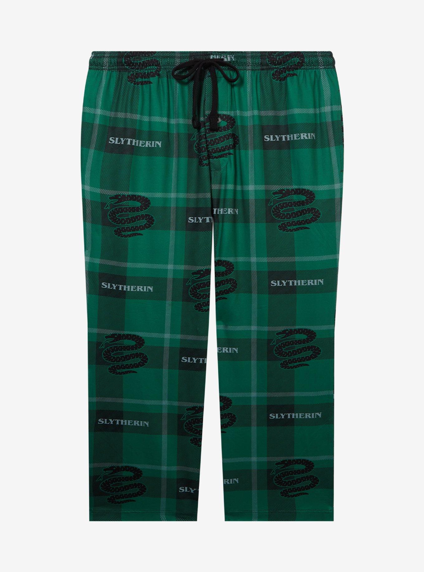 Harry Potter Slytherin Plaid Allover Print Women's Plus Size Sleep Pants - BoxLunch Exclusive, PLAID - GREEN, hi-res