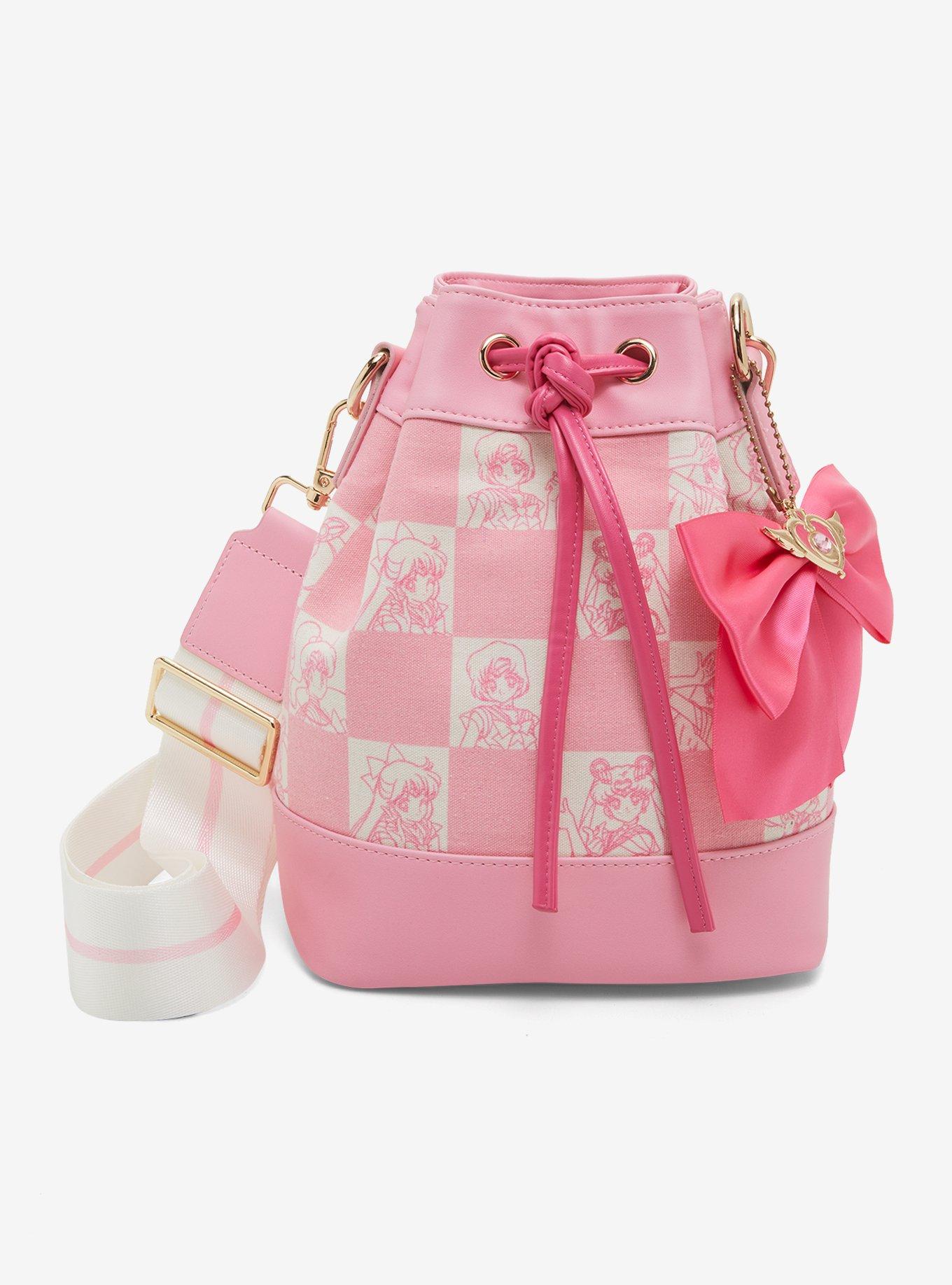Sailor Moon Pink Checkered Bucket Crossbody Bag — BoxLunch