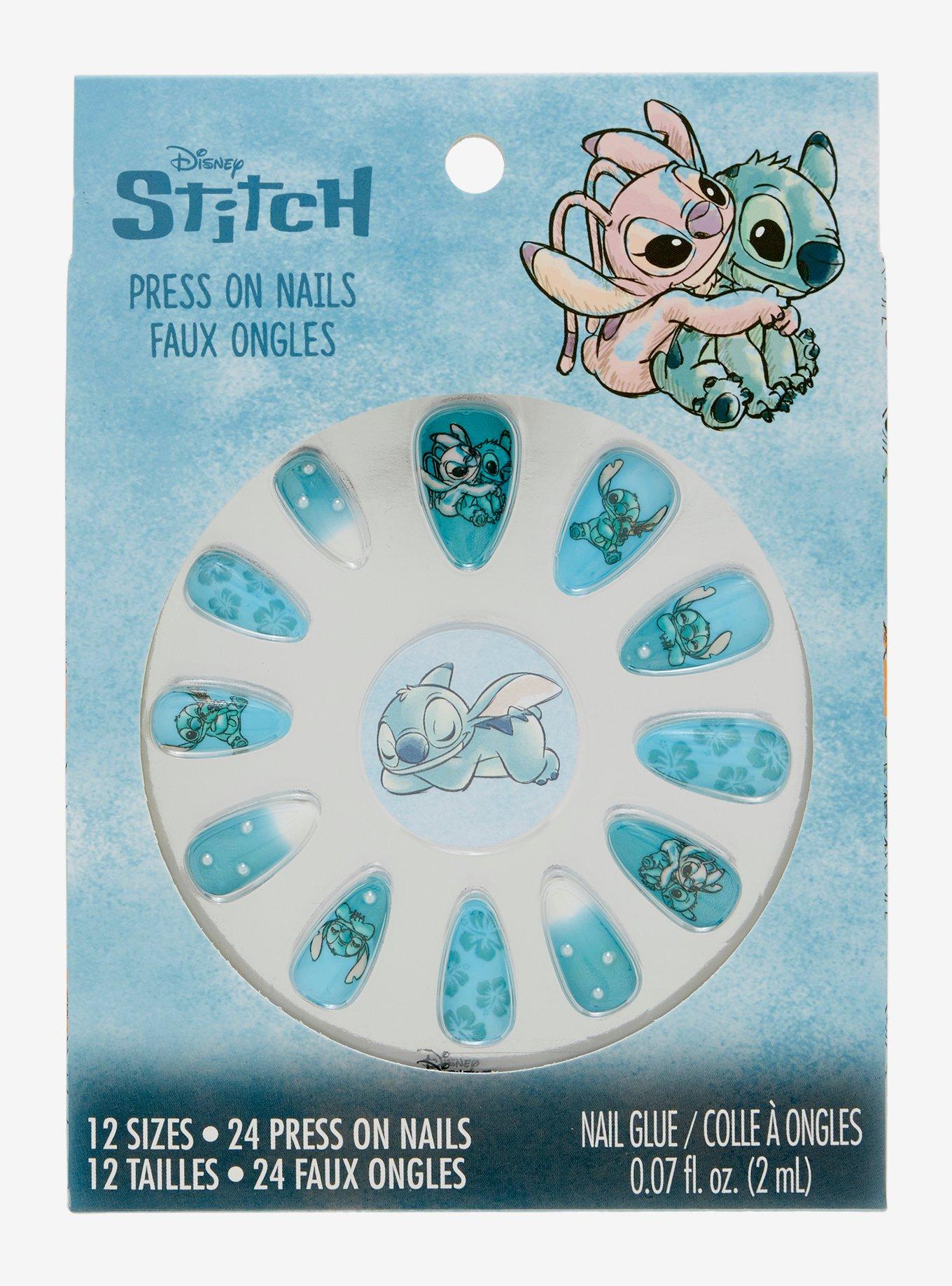 Disney Stitch Blue Flowers Faux Nail set, , hi-res