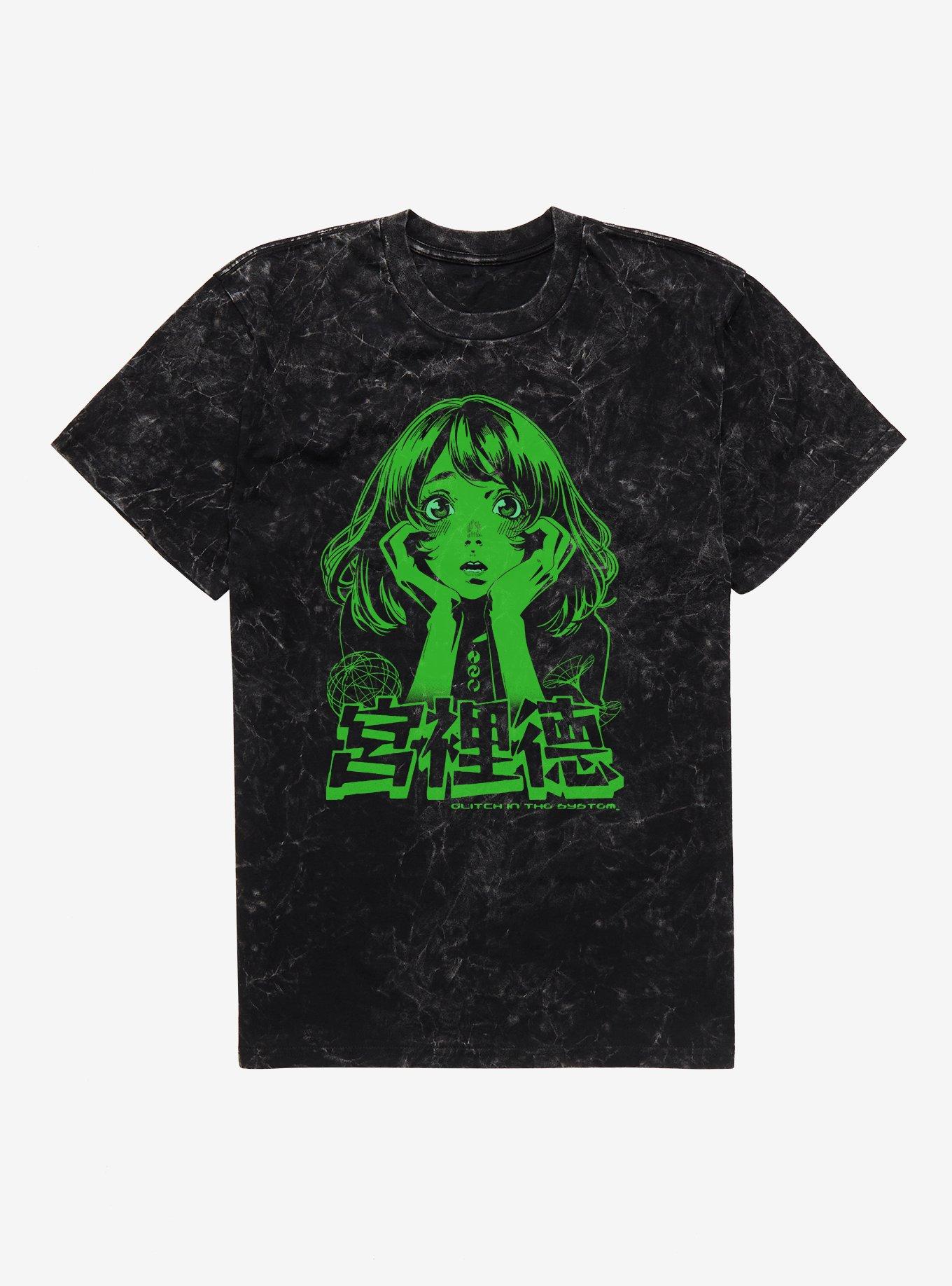 Glitch In The System Y2K Anime Mineral Wash T-Shirt, , hi-res