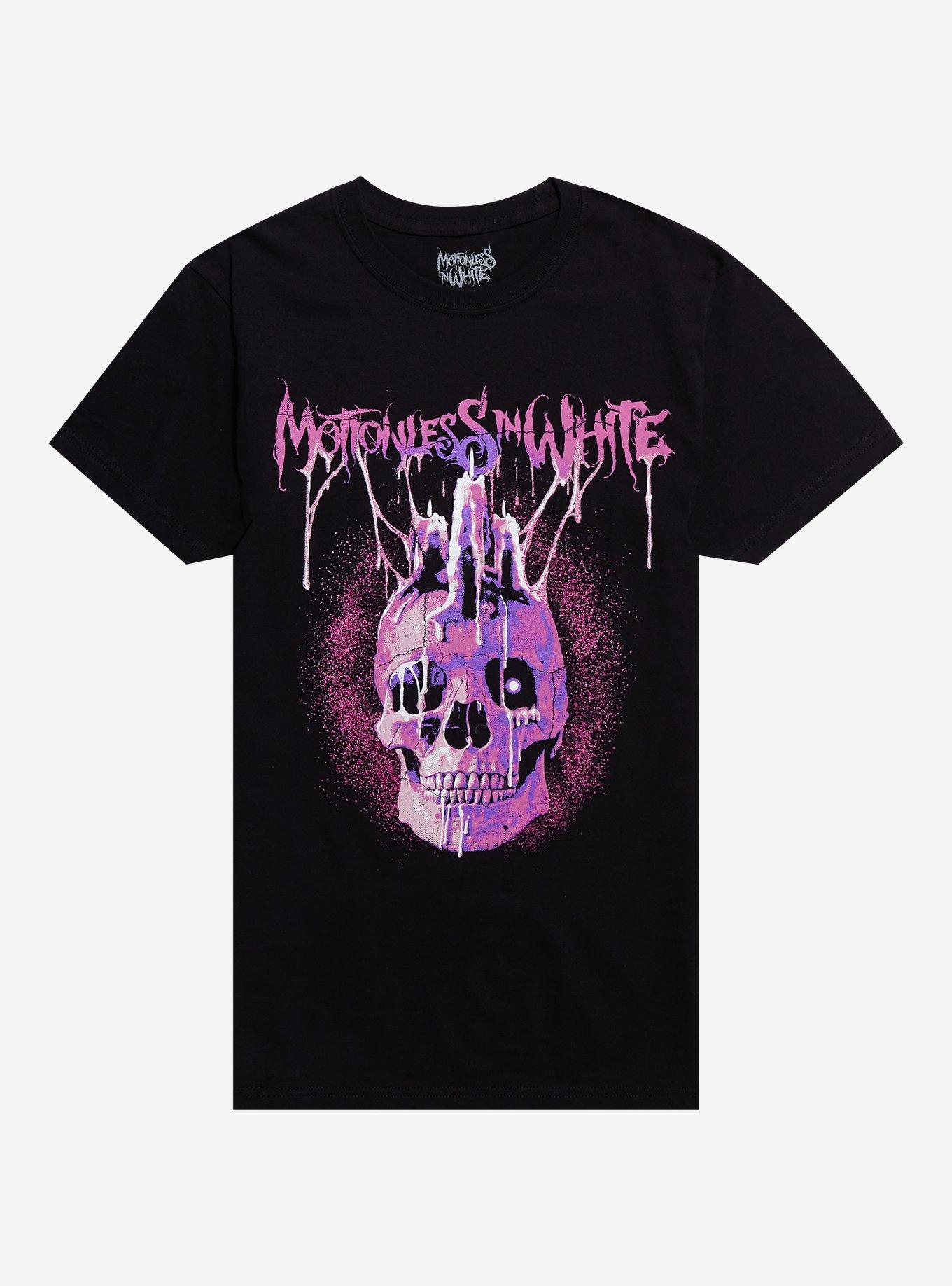 Motionless In White Skull Candle Glitter Boyfriend Fit Girls T-Shirt, BLACK, hi-res