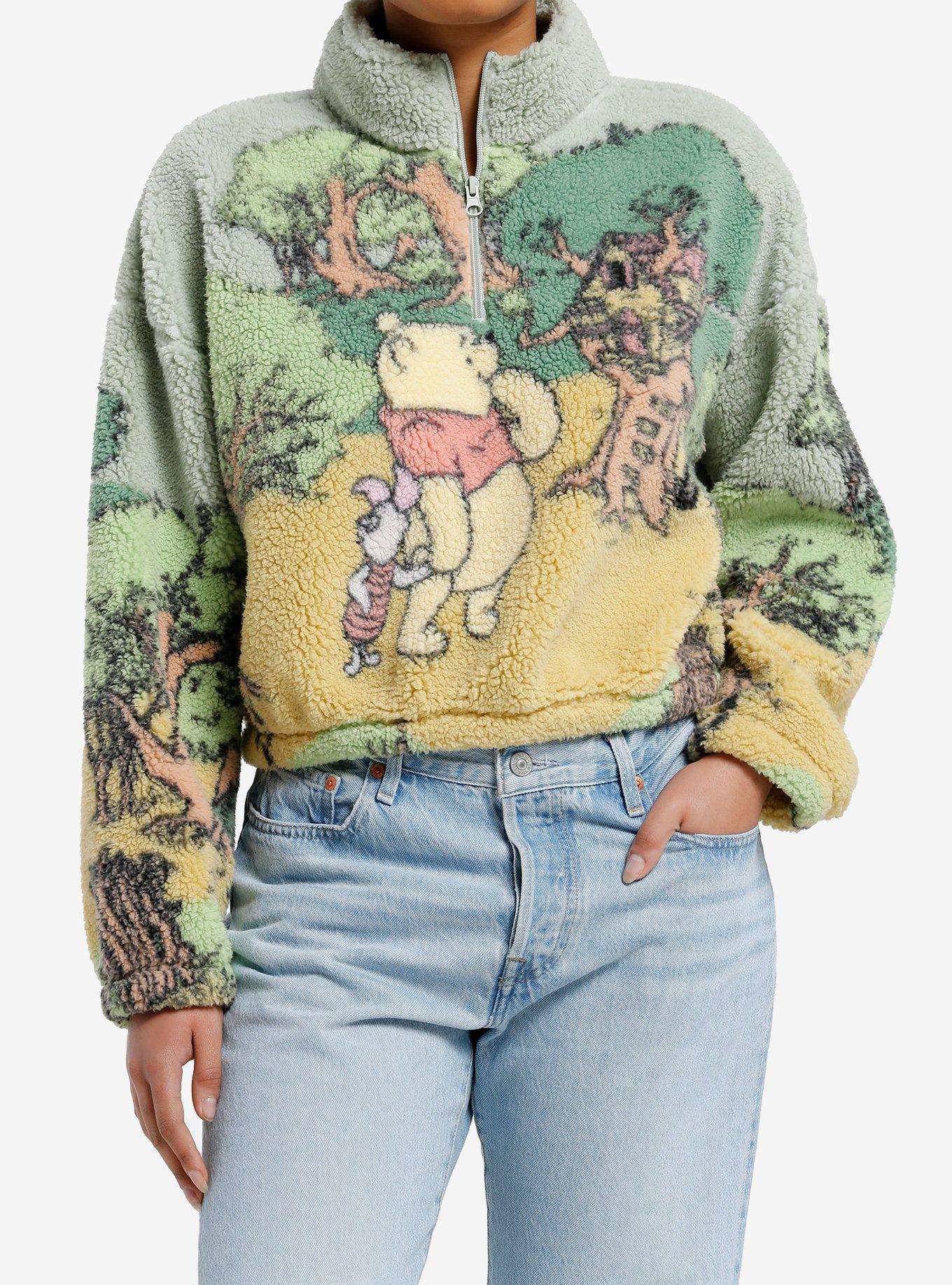 Disney Winnie The Pooh Scene Sherpa Girls Crop Quarter-Zip Jacket, , hi-res