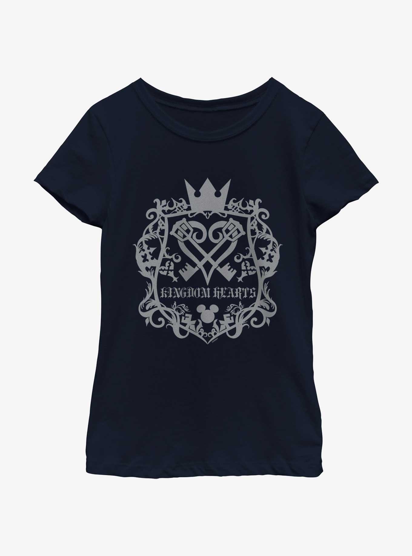 Disney Kingdom Hearts Crest Youth Girls T-Shirt, NAVY, hi-res