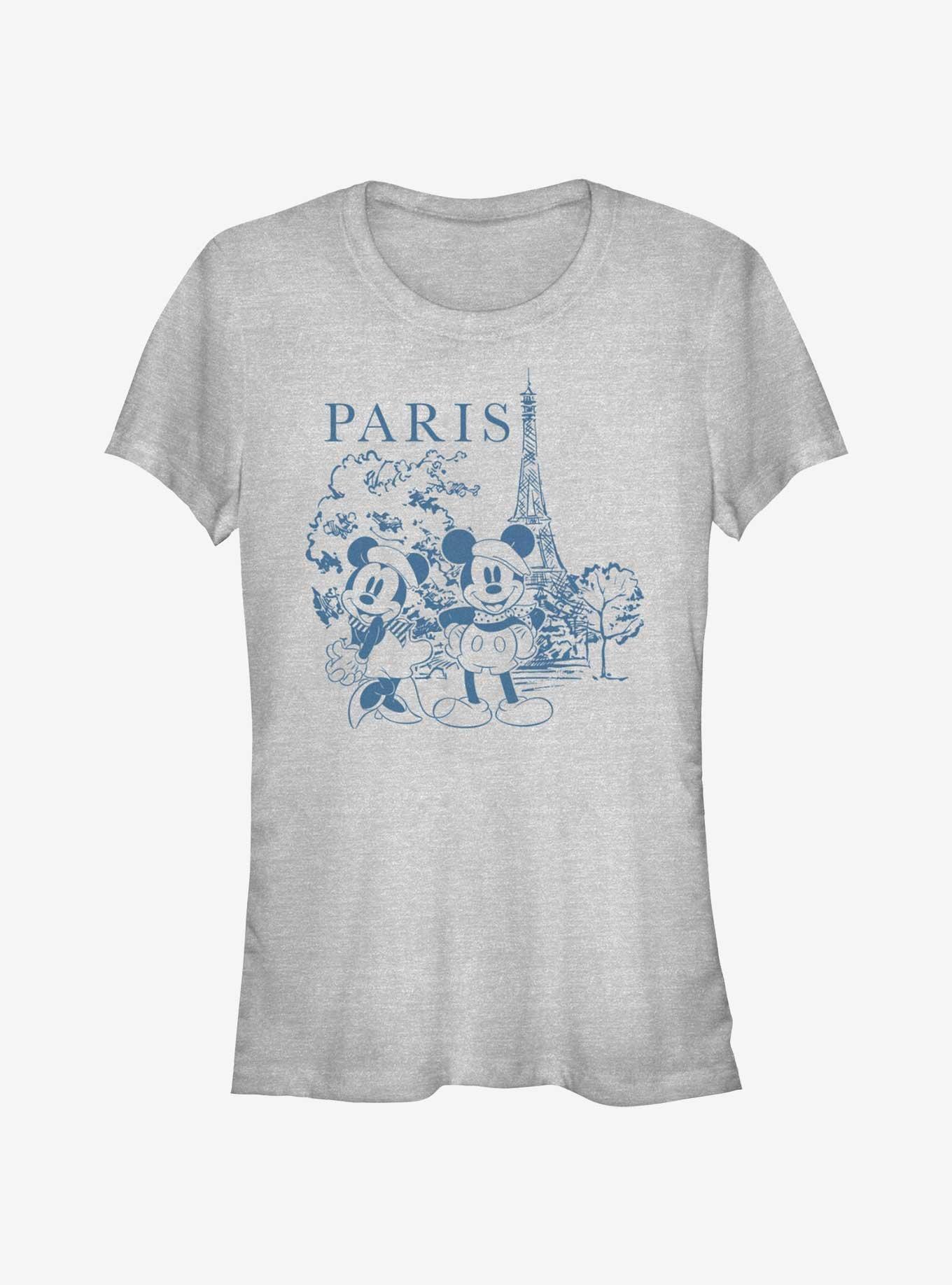 Disney Mickey Mouse & Minnie Mouse Couple Drawing In Paris Girls T-Shirt