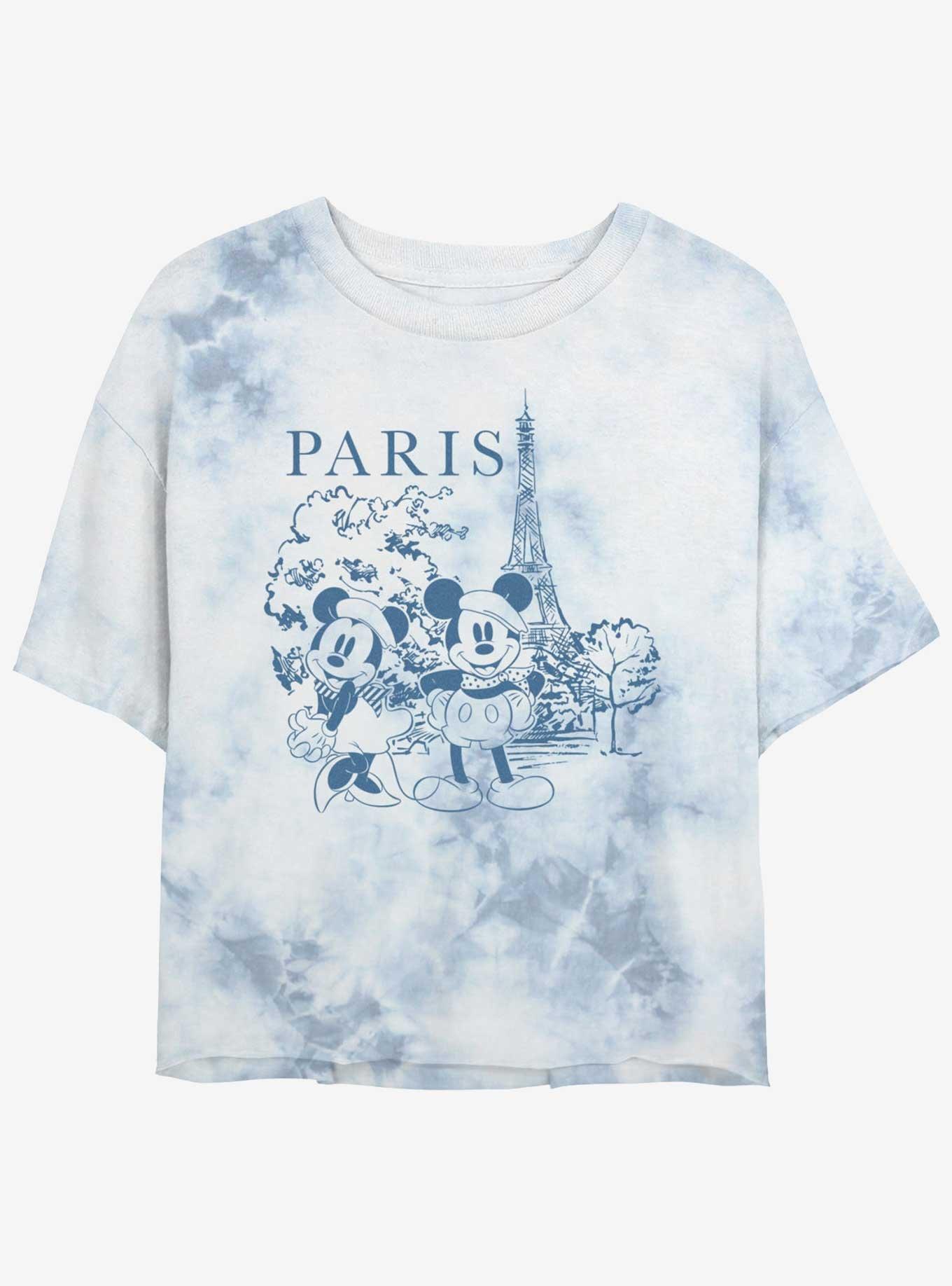 Disney Mickey Mouse & Minnie Mouse Couple Drawing In Paris Girls Tie-Dye Crop T-Shirt, , hi-res