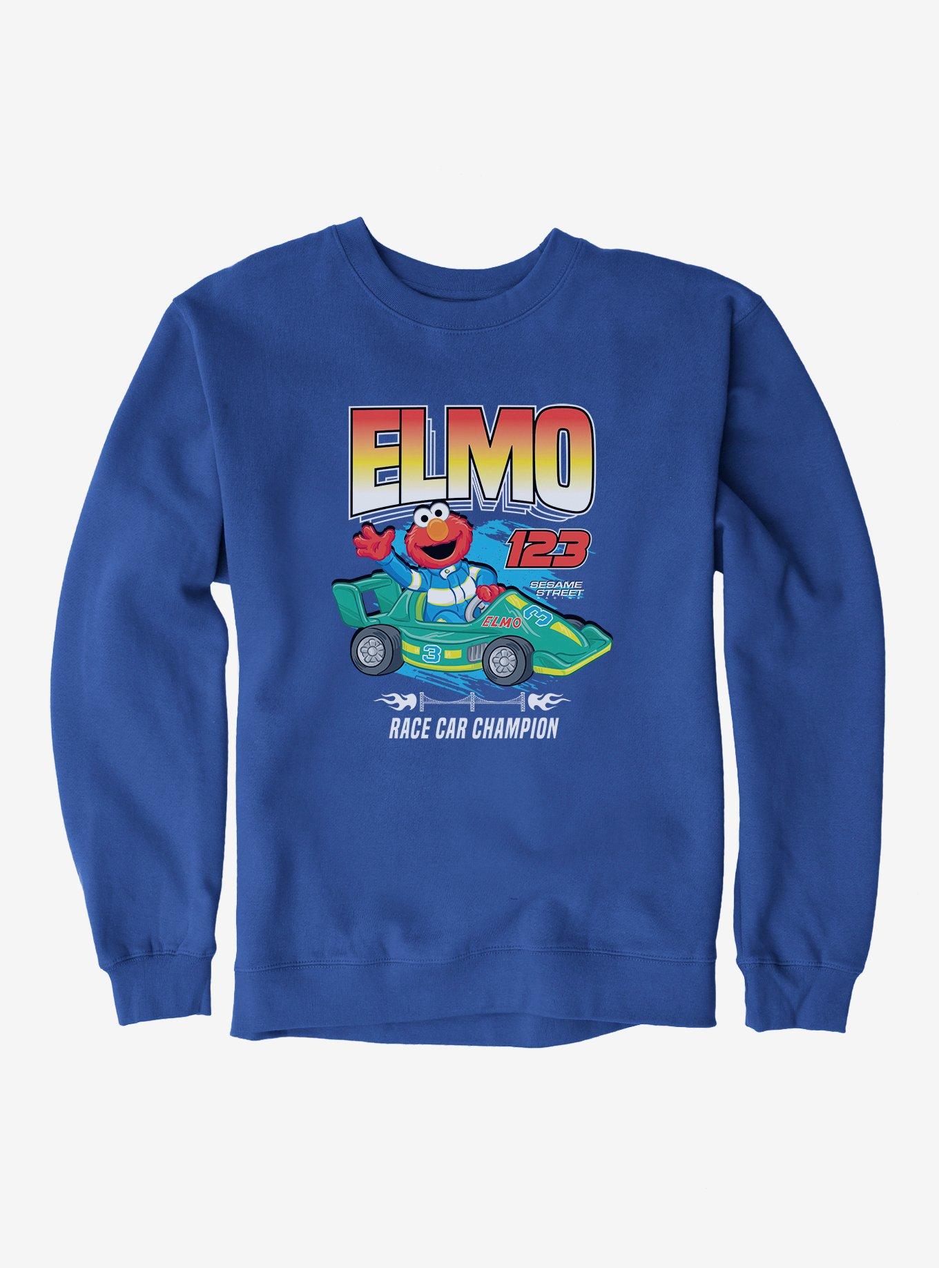 Sesame Street Elmo Race Car Champion Sweatshirt BLUE Hot Topic