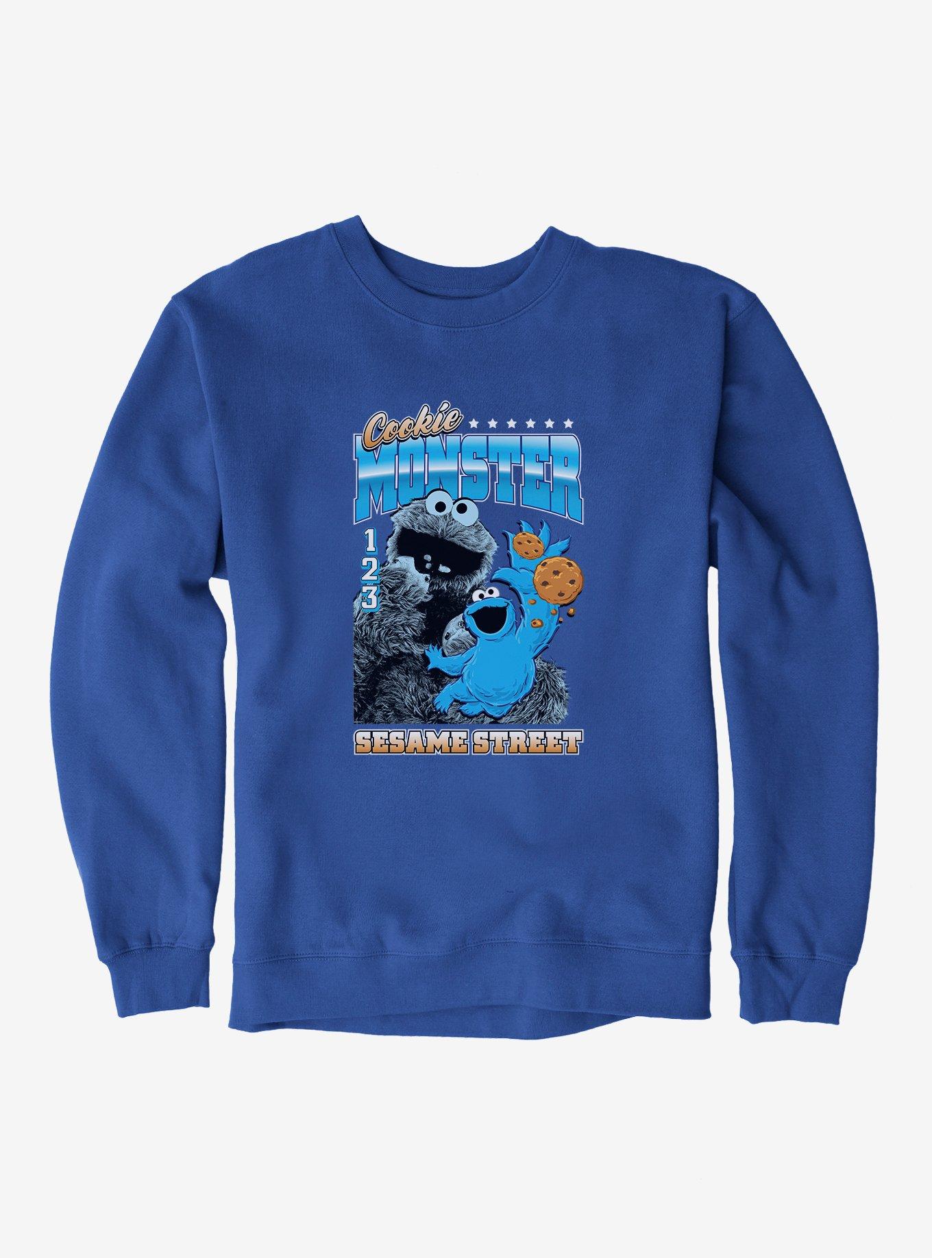 Sesame Street Cookie Monster Collage Sweatshirt, ROYAL, hi-res