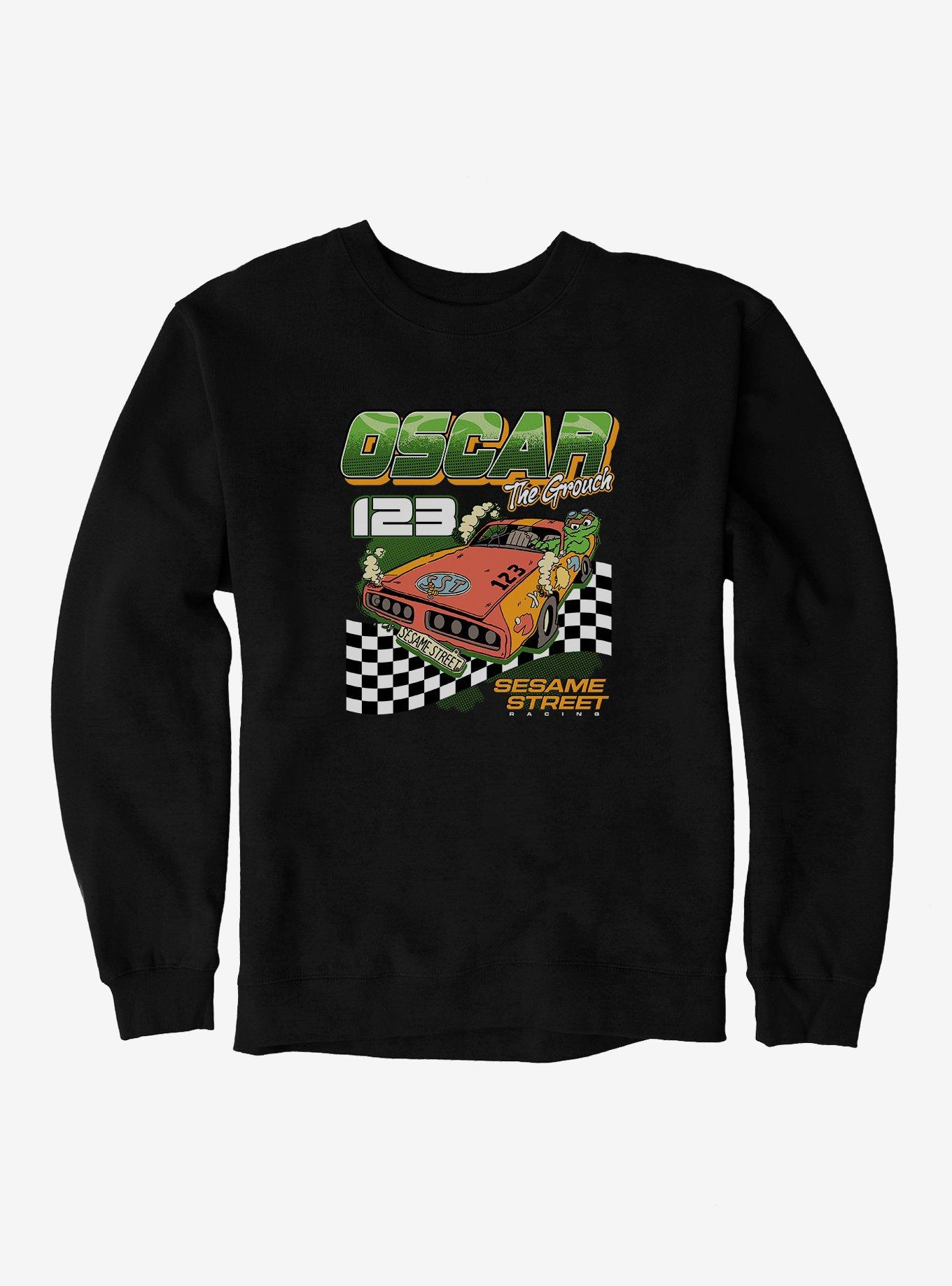 Sesame Street Oscar The Grouch Car Race Sweatshirt, BLACK, hi-res