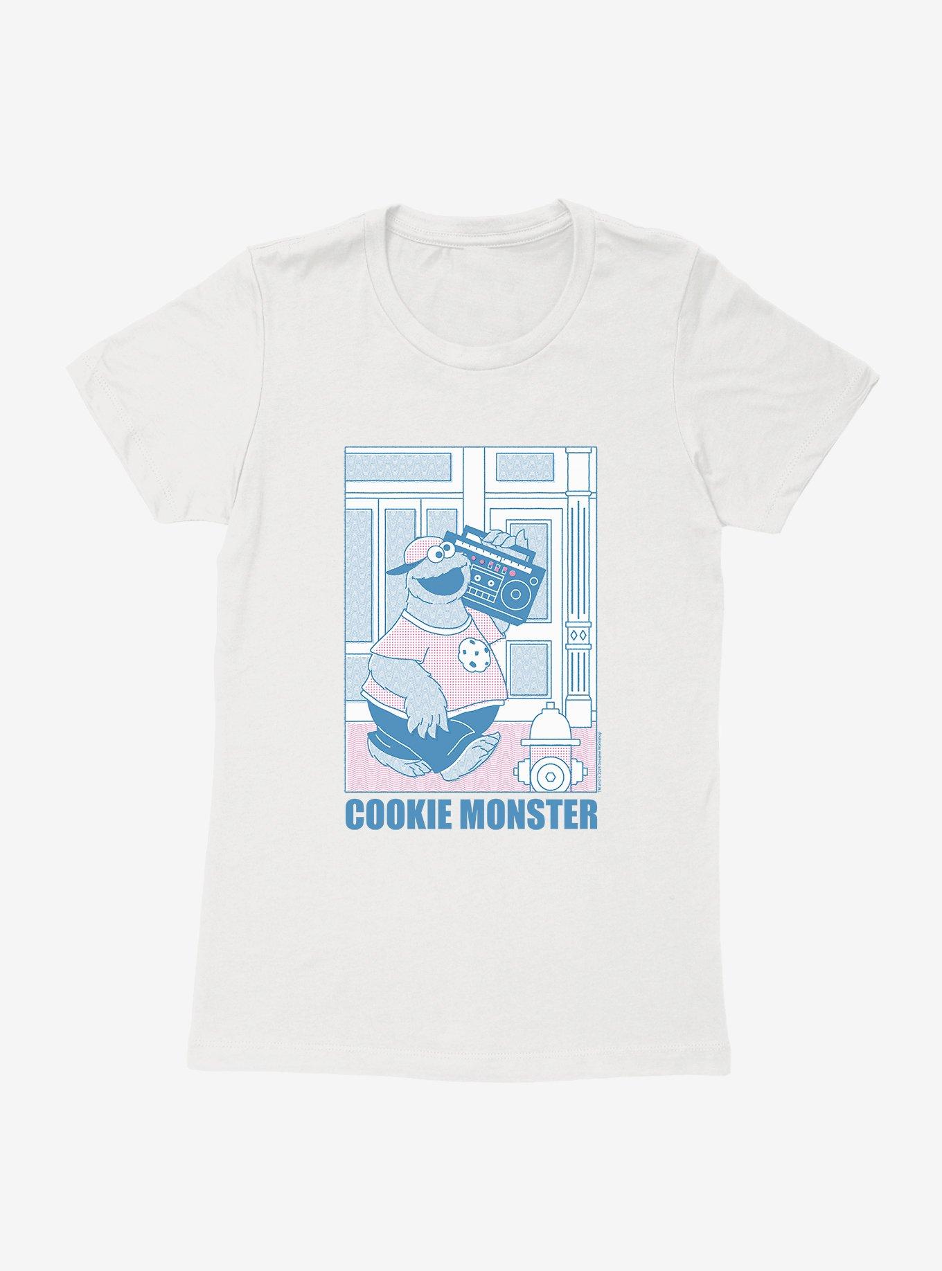 Sesame Street Cookie Monster Boombox Womens T-Shirt, WHITE, hi-res