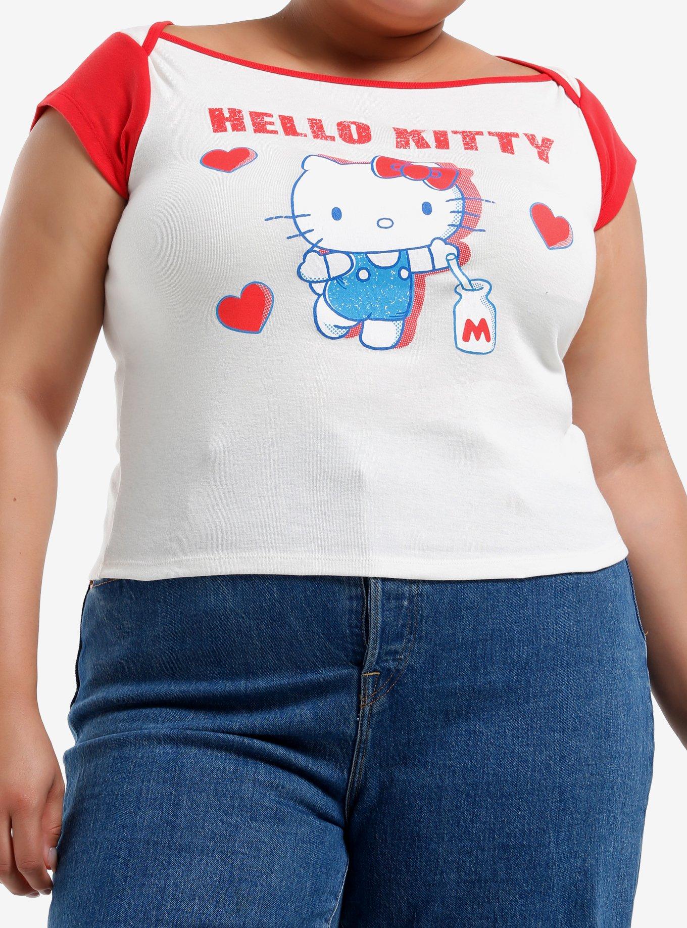 Hello Kitty Boatneck Girls Raglan Top Plus Size, , hi-res