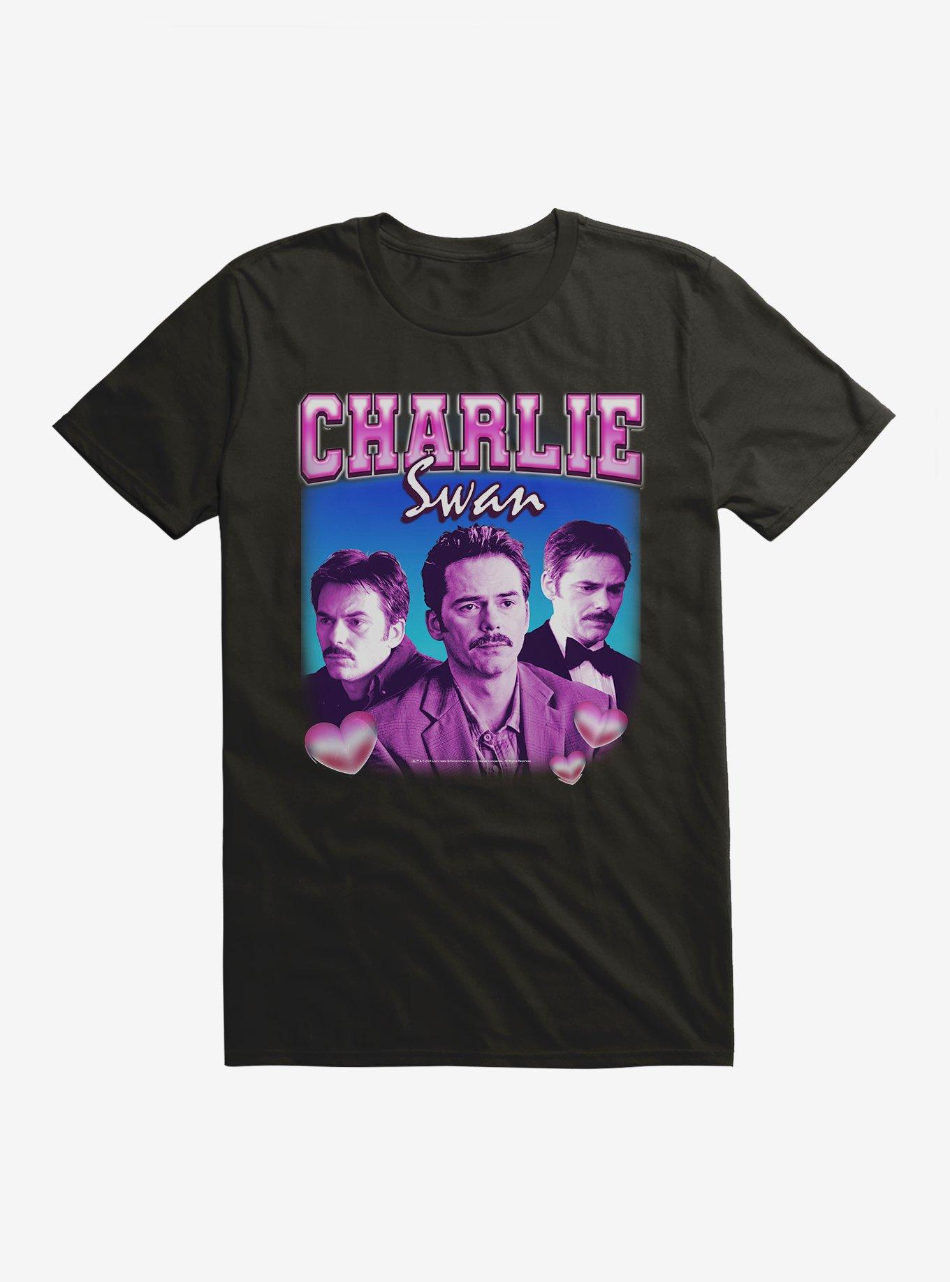 Twilight Charlie Swan Retro Style Portrait  T-Shirt, BLACK, hi-res