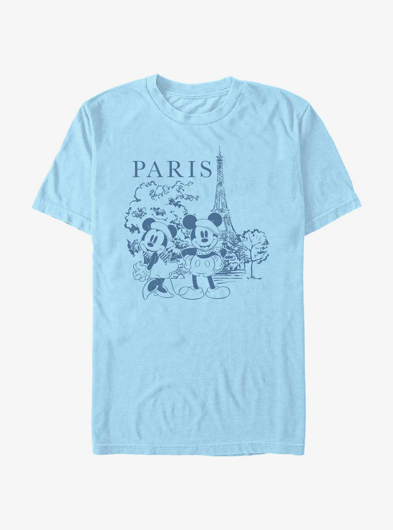 Disney Mickey Mouse & Minnie Mouse Couple Drawing In Paris T-Shirt, LT BLUE, hi-res