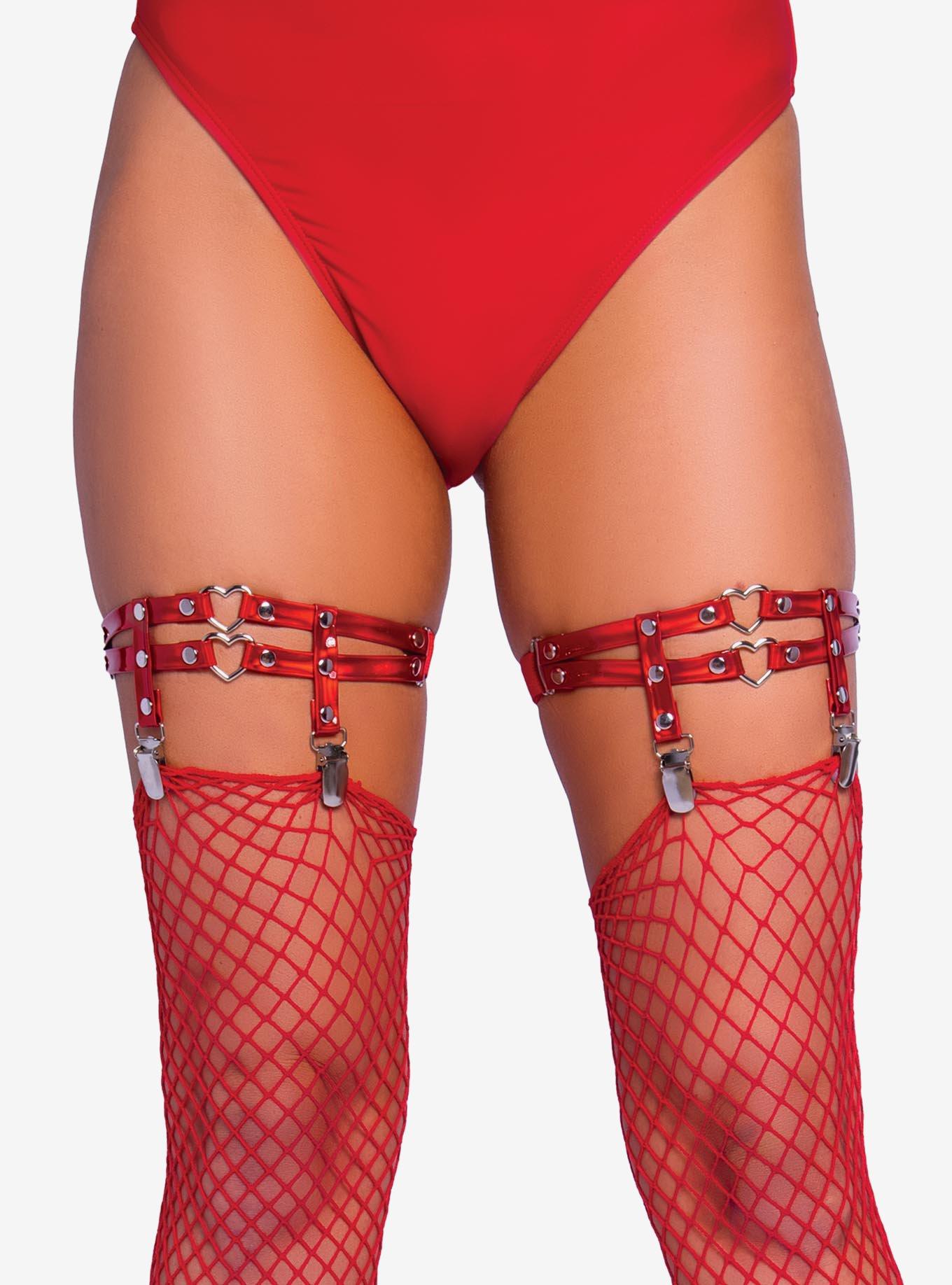 Iridescent Studded Mini Hearts Thigh High Garter, , hi-res