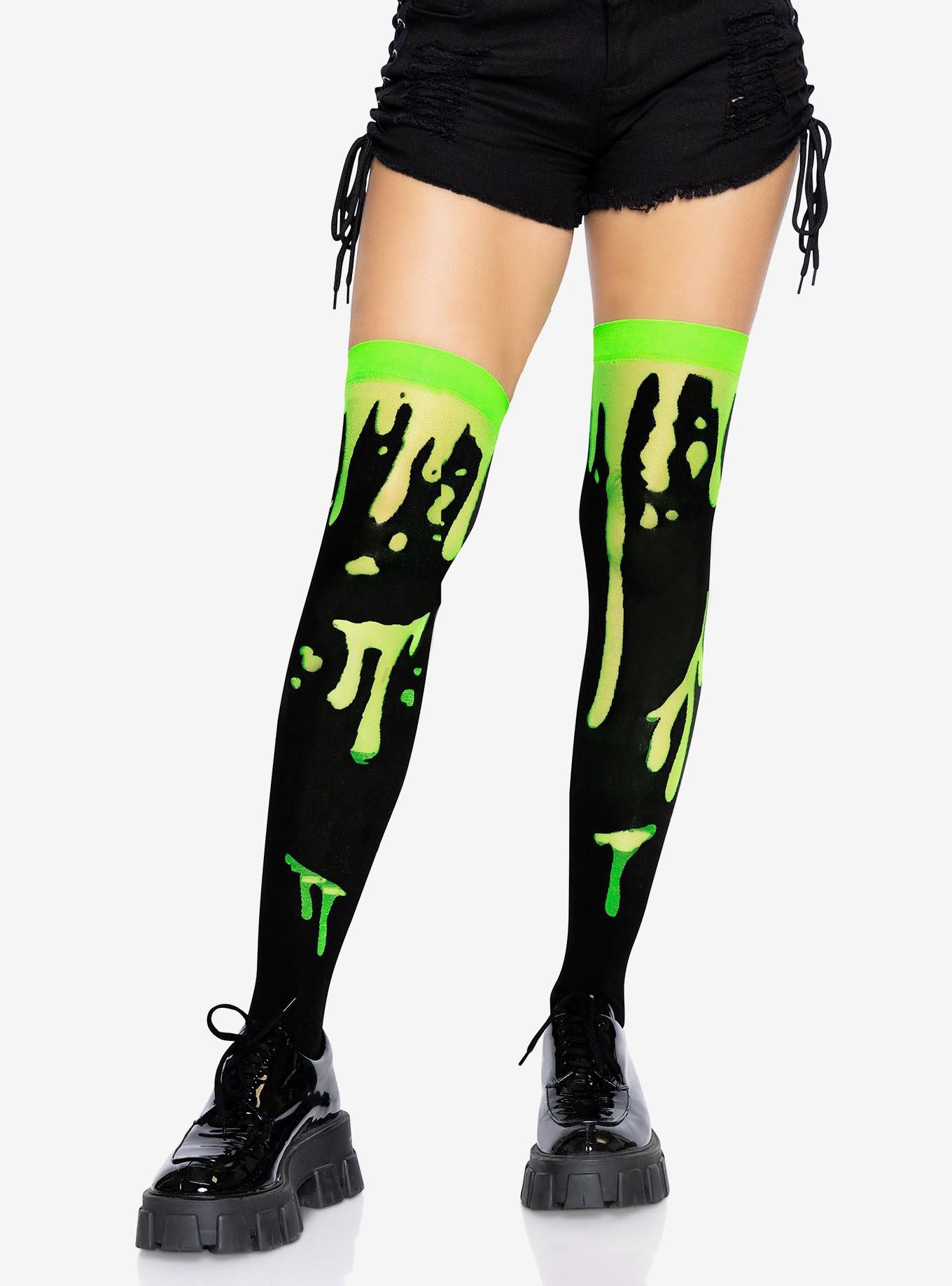 Splatter Thigh Highs Green, , hi-res