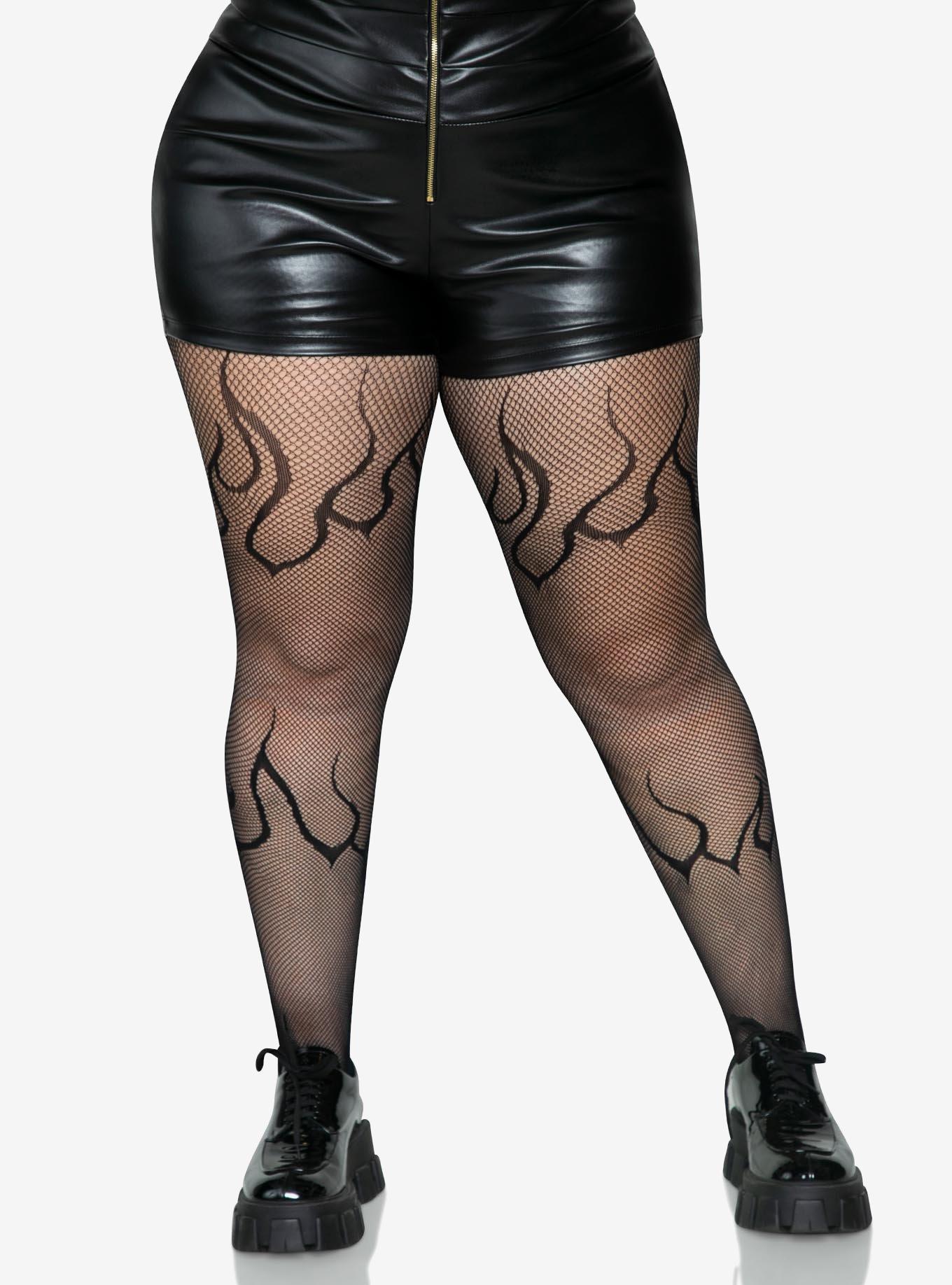 Flame Net Tights Black Plus Size, , hi-res