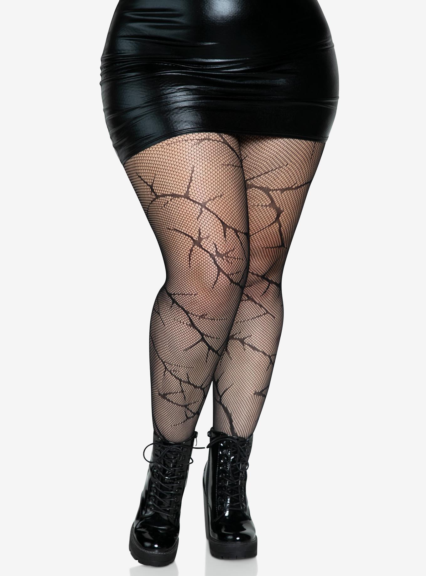 Cracked Fishnet Tights Plus Size, , hi-res