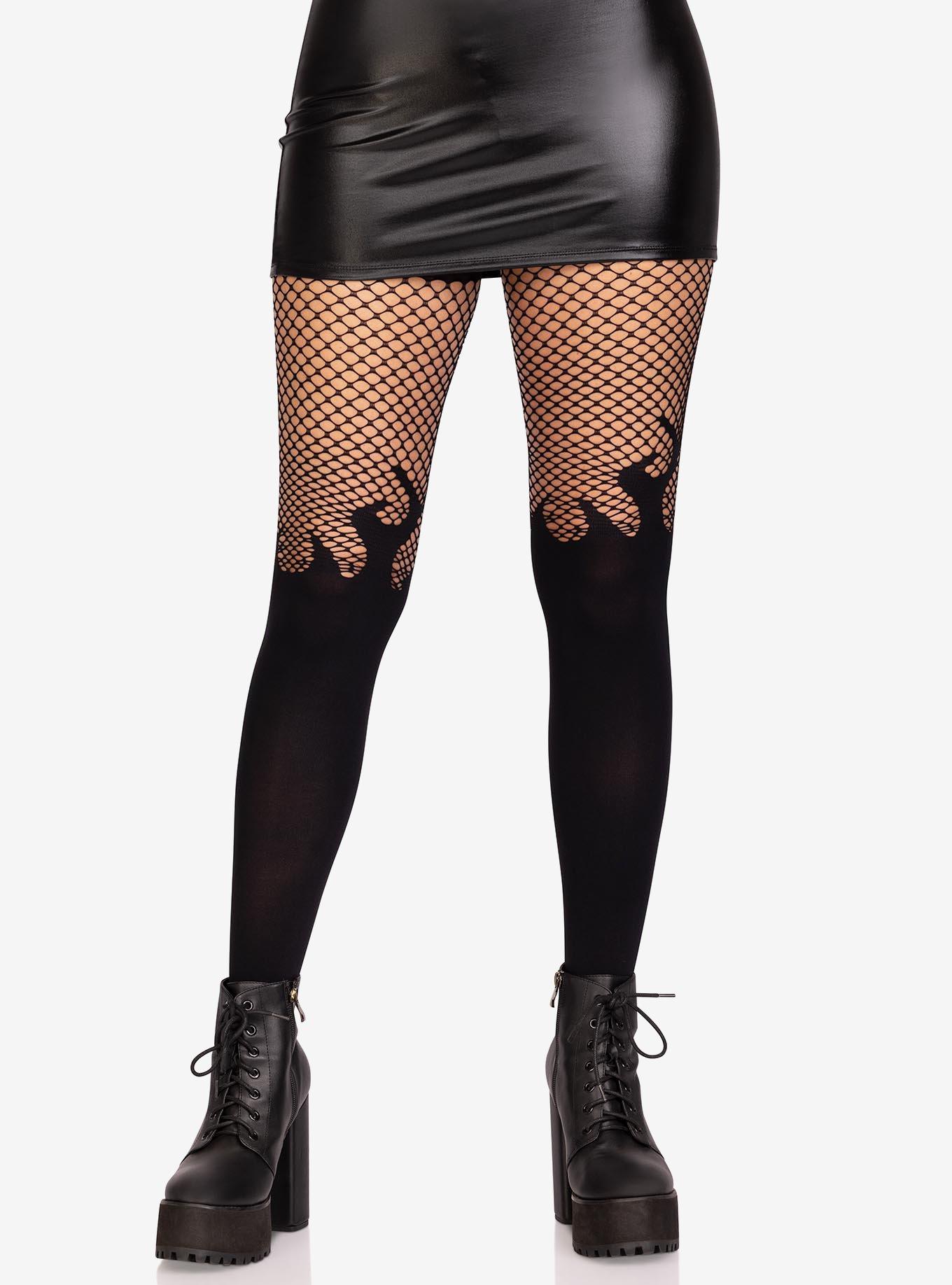 Opaque Flame With Fishnet Top Tights Black, , hi-res