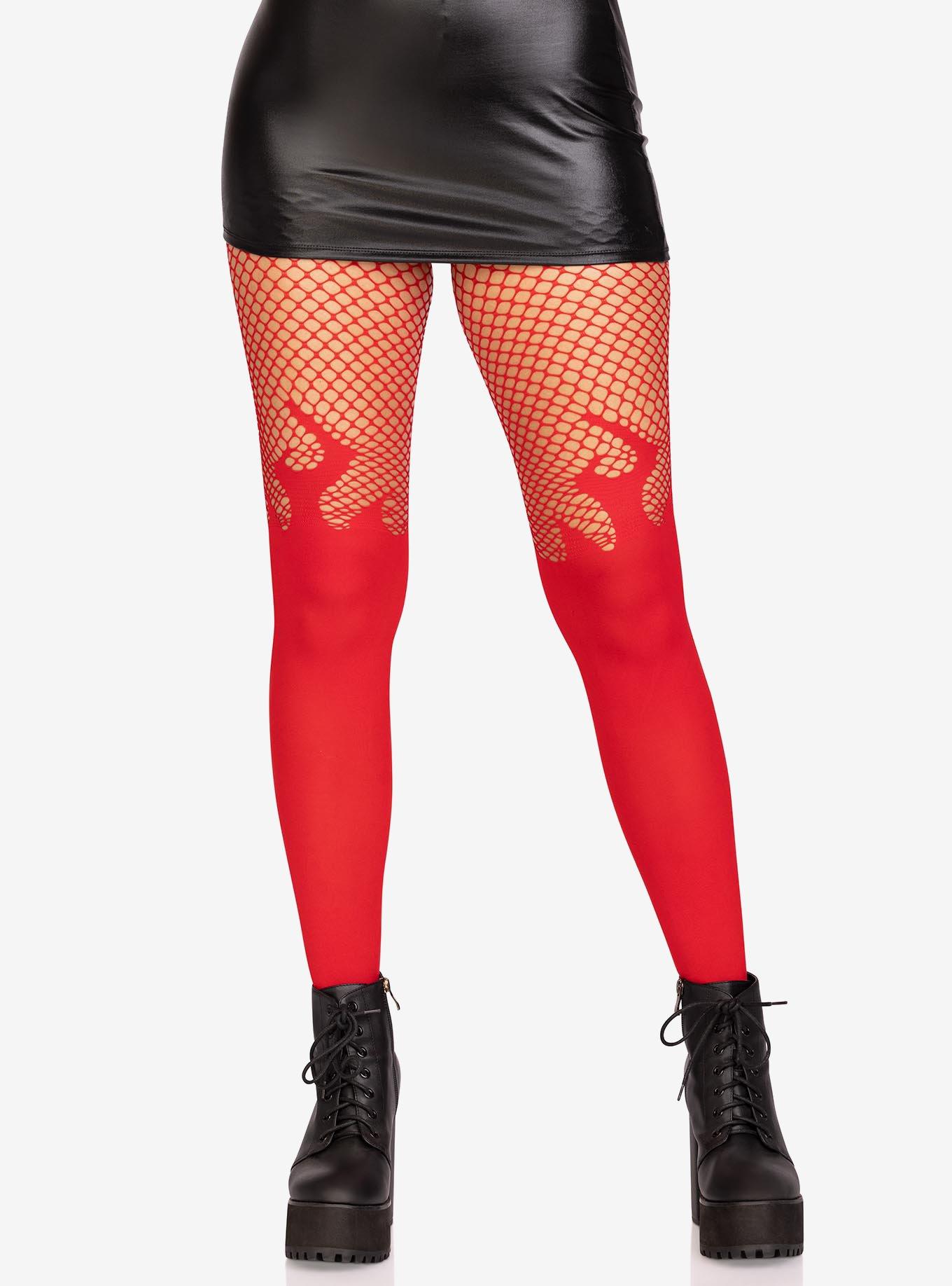 Opaque Flame With Fishnet Top Tights Red, , hi-res