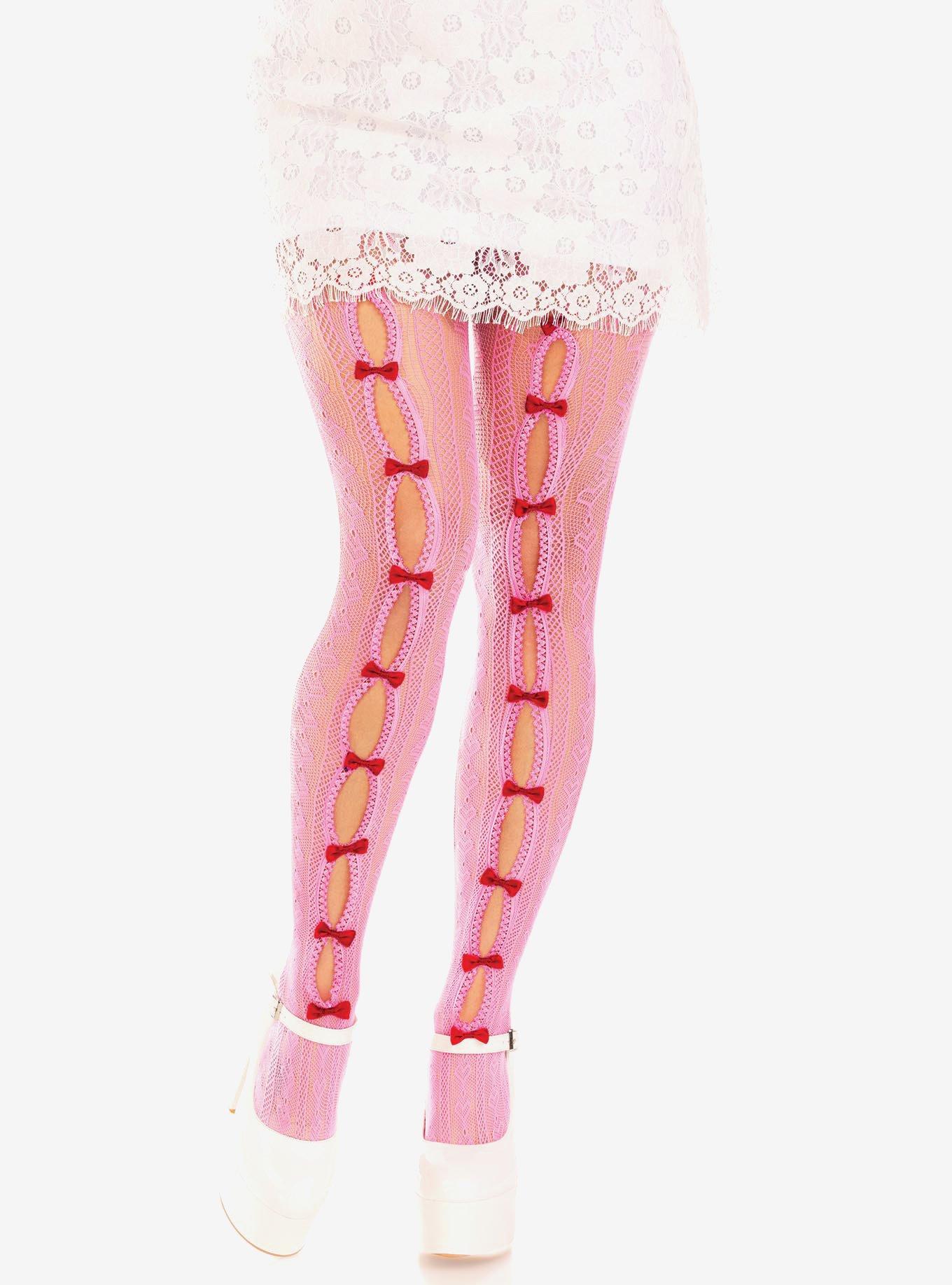 Sweetheart Keyhole Mini Bow Tights Pink, , hi-res