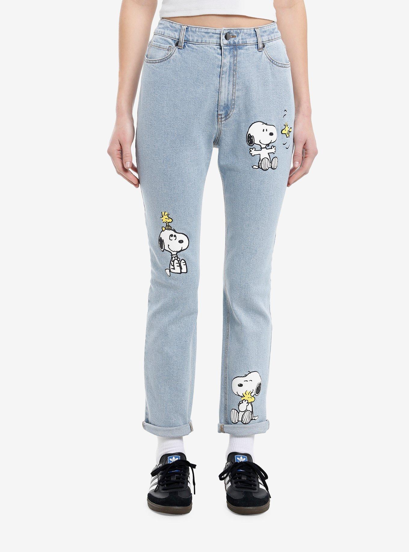 Peanuts Snoopy & Woodstock Mom Jeans, , hi-res