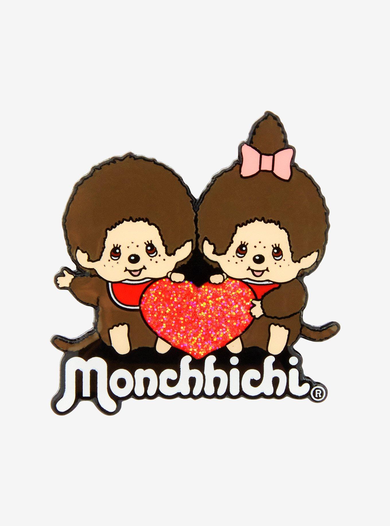 Monchhichi Duo Heart Glitter Enamel Pin, , hi-res