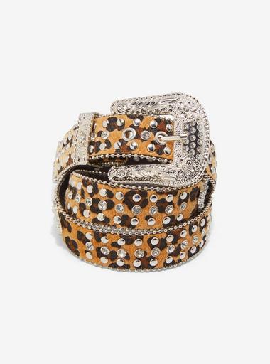 Leopard Print Stud & Rhinestone Western Belt | Hot Topic