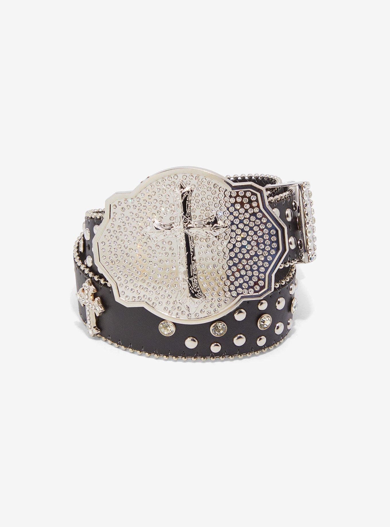 Gothic Cross Stud & Rhinestone Western Belt, , hi-res