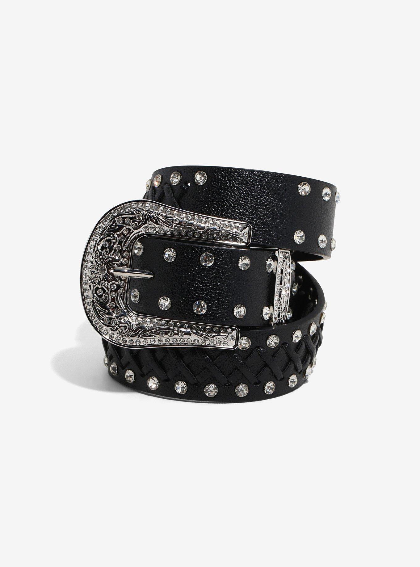 Black Crisscross Bling Belt, MULTI, hi-res